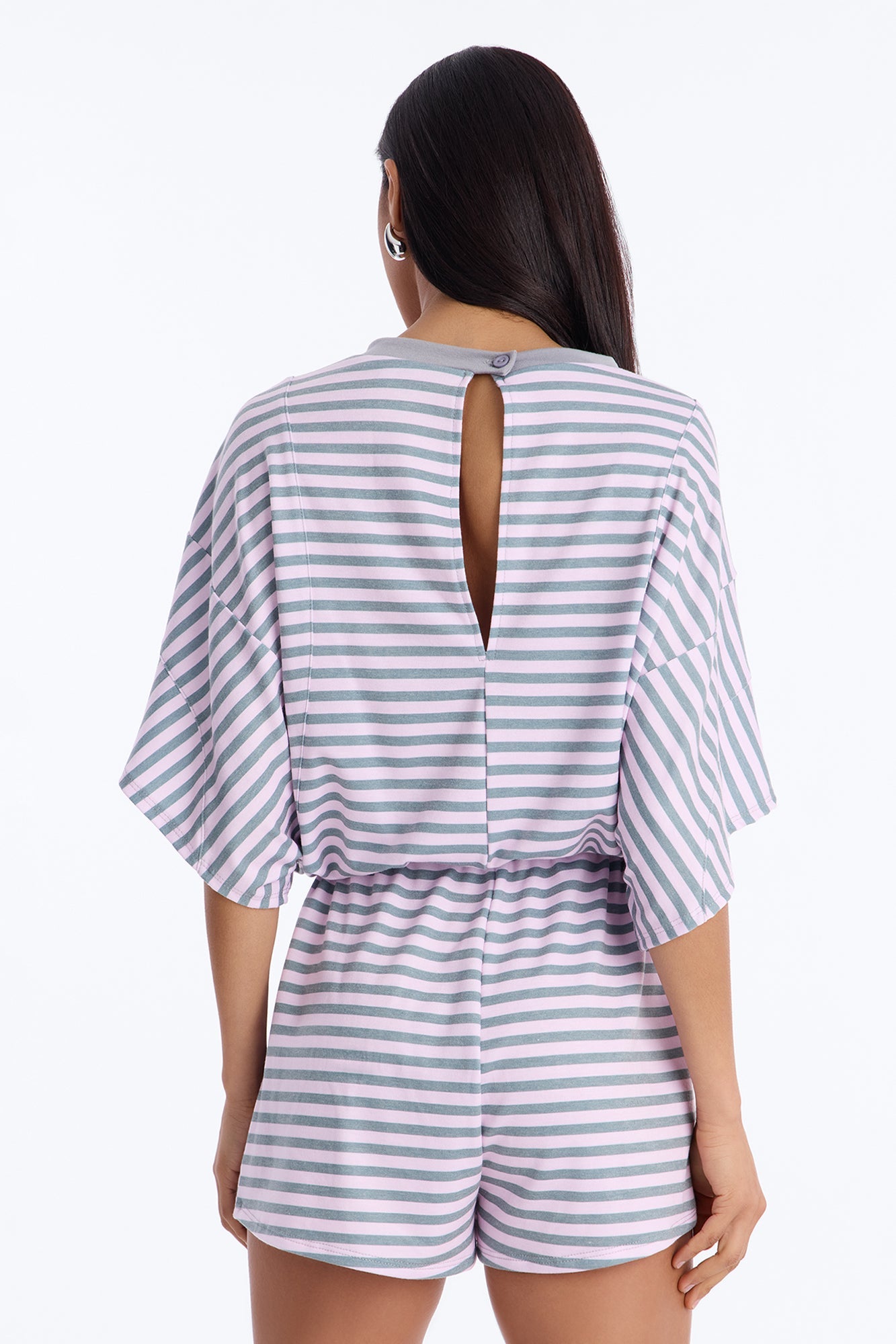 Read Between The Lines French Terry Romper - Pink