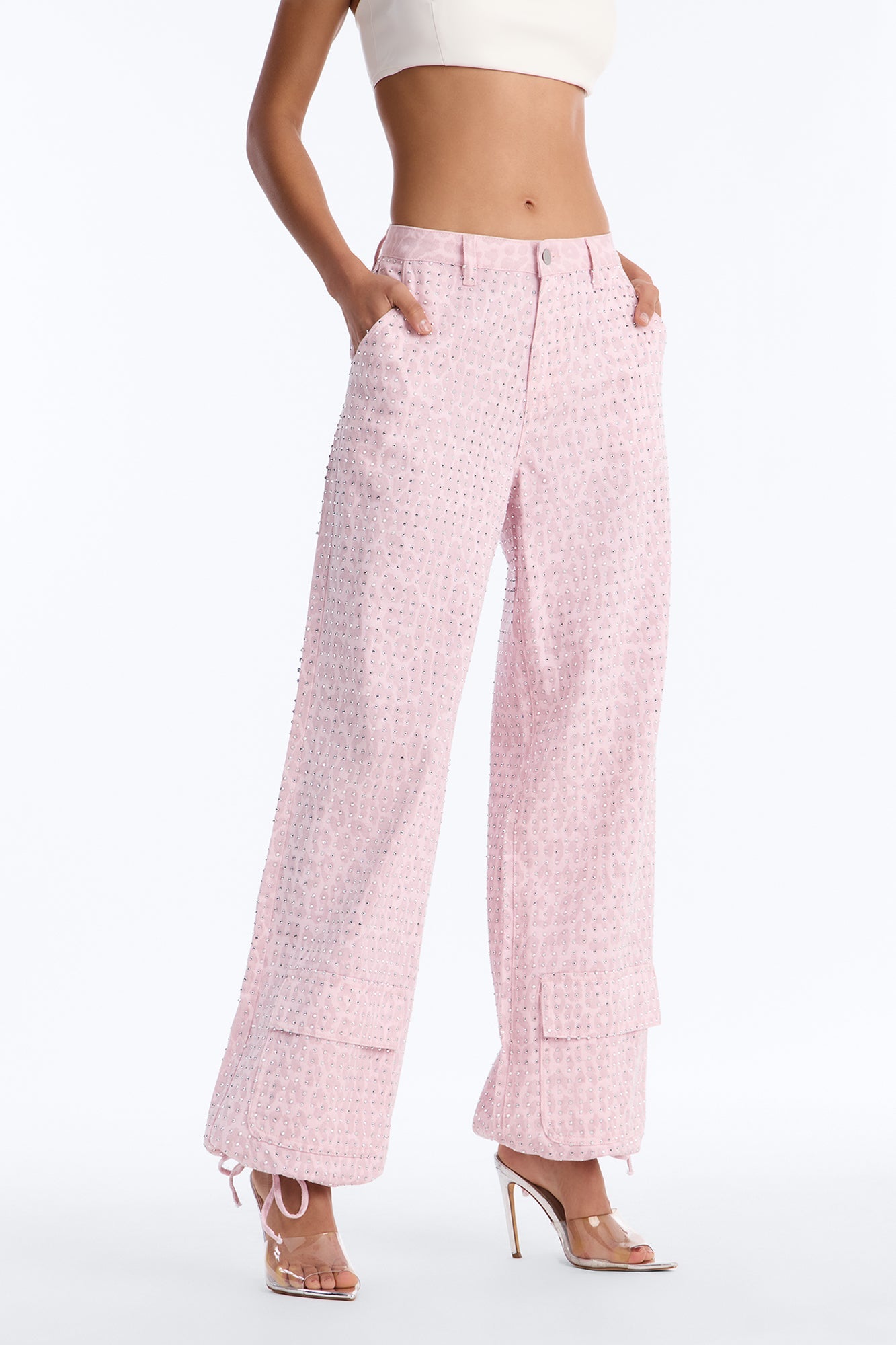 Look Don't Talk Embellished Leopard Jogger Pant - Pink