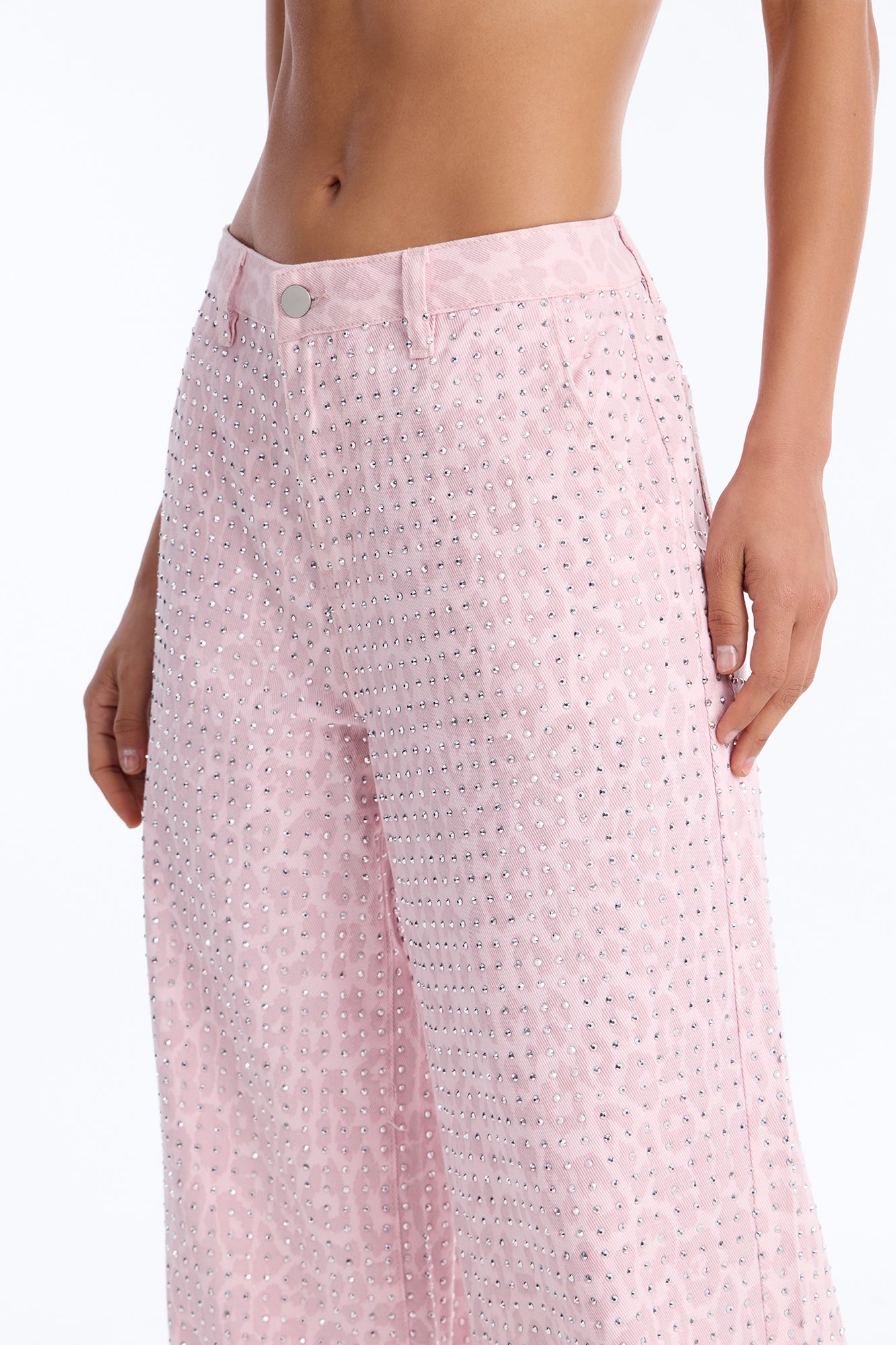 Look Don't Talk Embellished Leopard Jogger Pant - Pink