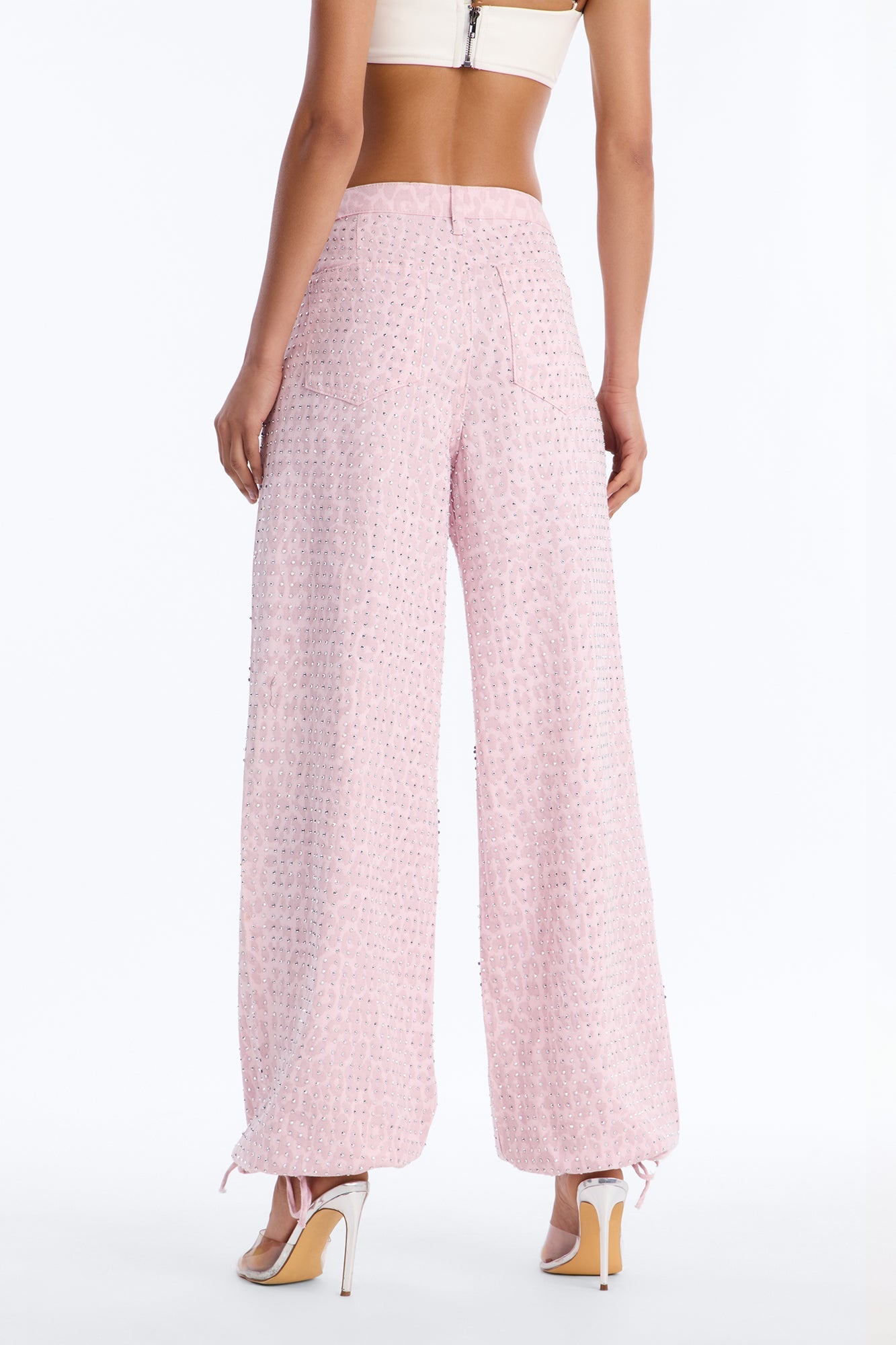 Look Don't Talk Embellished Leopard Jogger Pant - Pink