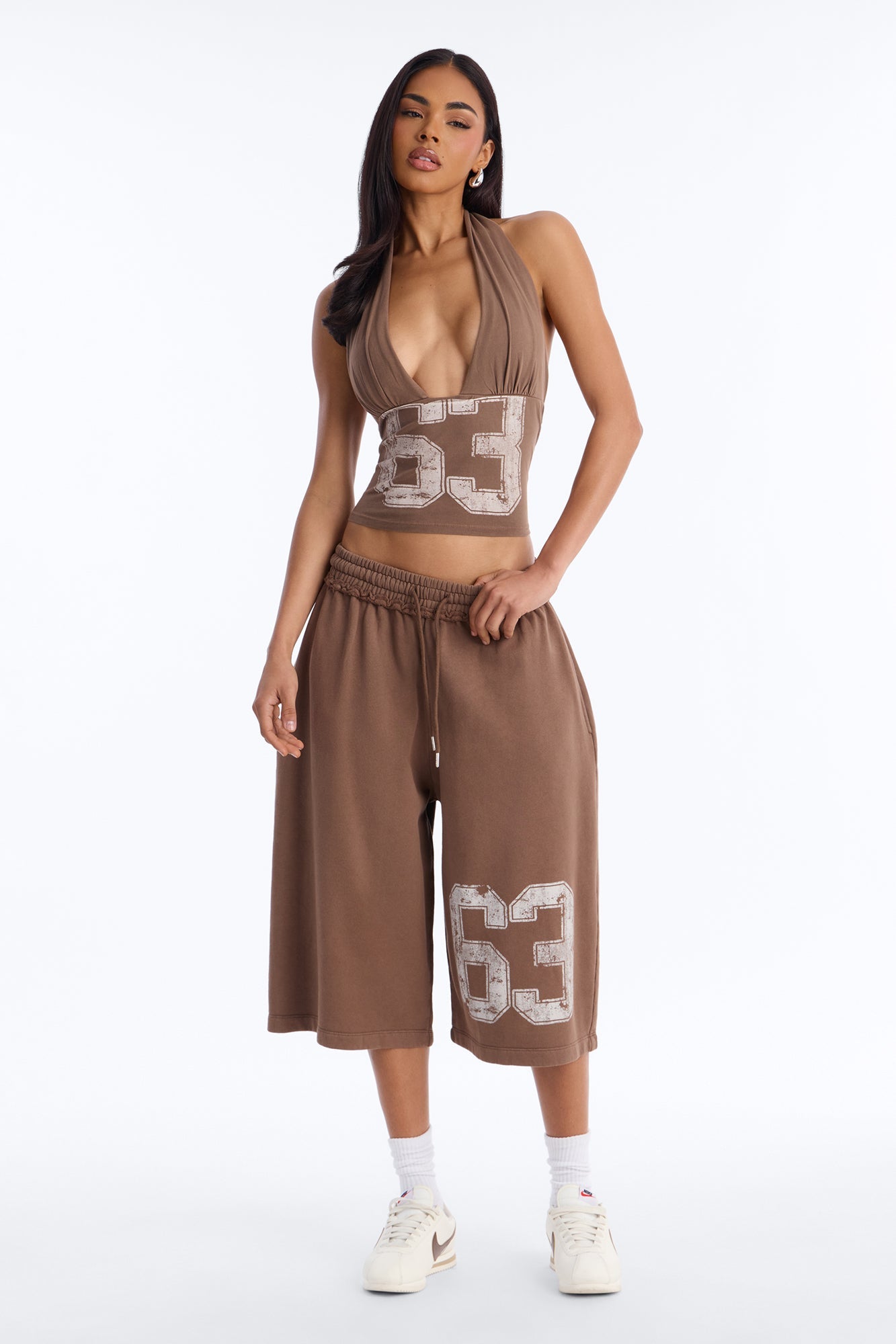Play Hard To Get Wide Leg Jorts - Brown