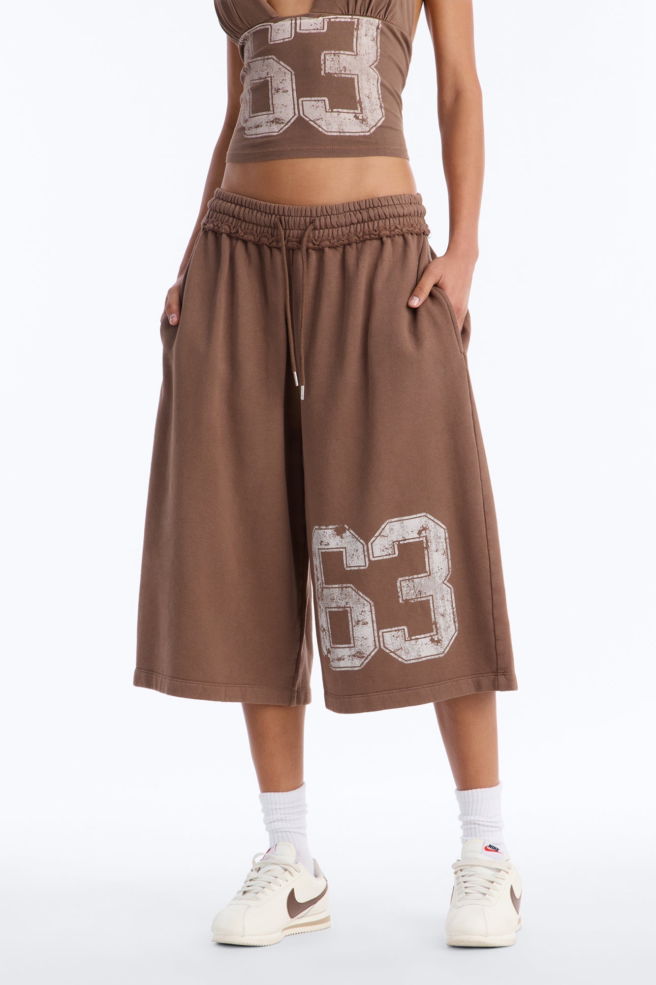 Play Hard To Get Wide Leg Jorts - Brown