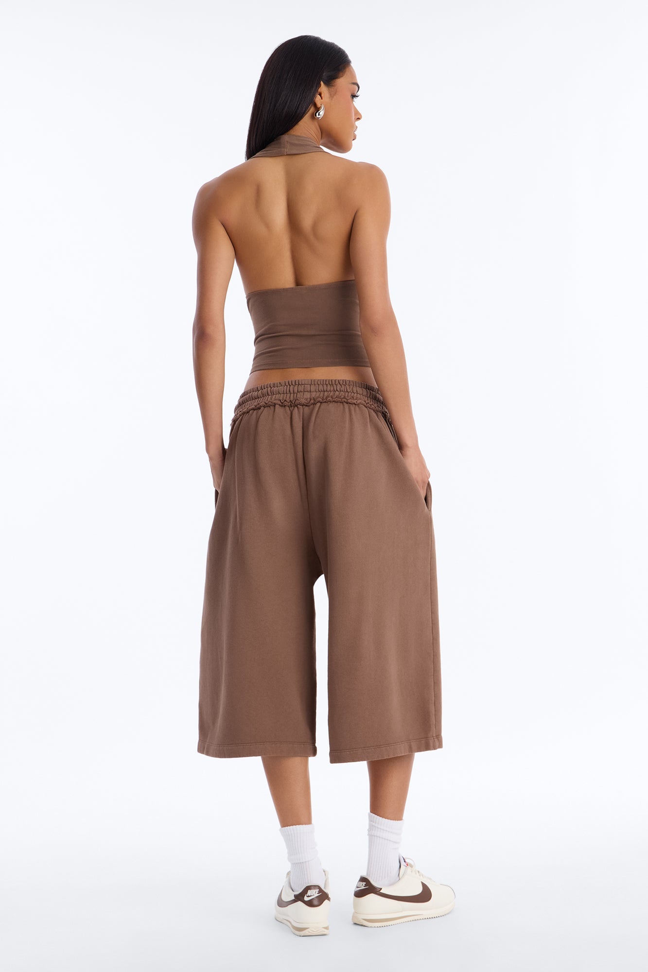 Play Hard To Get Wide Leg Jorts - Brown