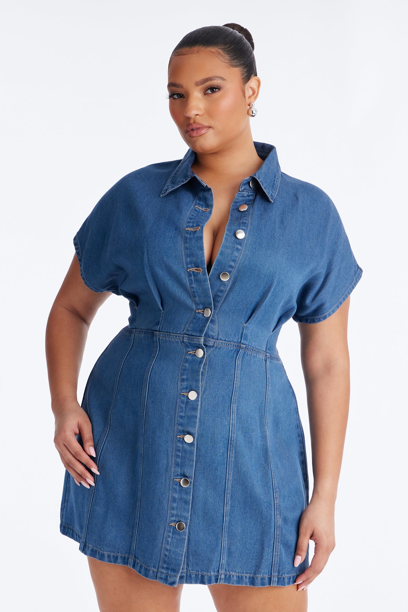 Allise Short Sleeve Denim Mini Dress - Denim