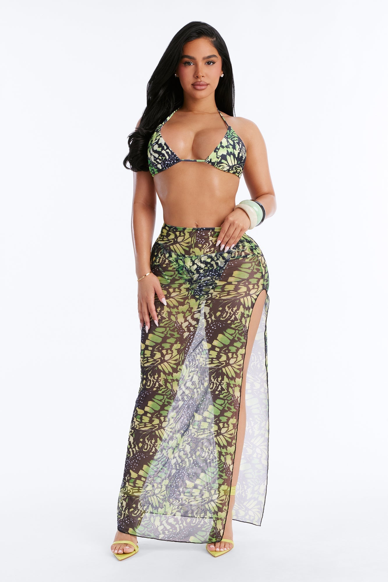 Fluttering By Bikini And Sarong - Green/combo Fashion Nova