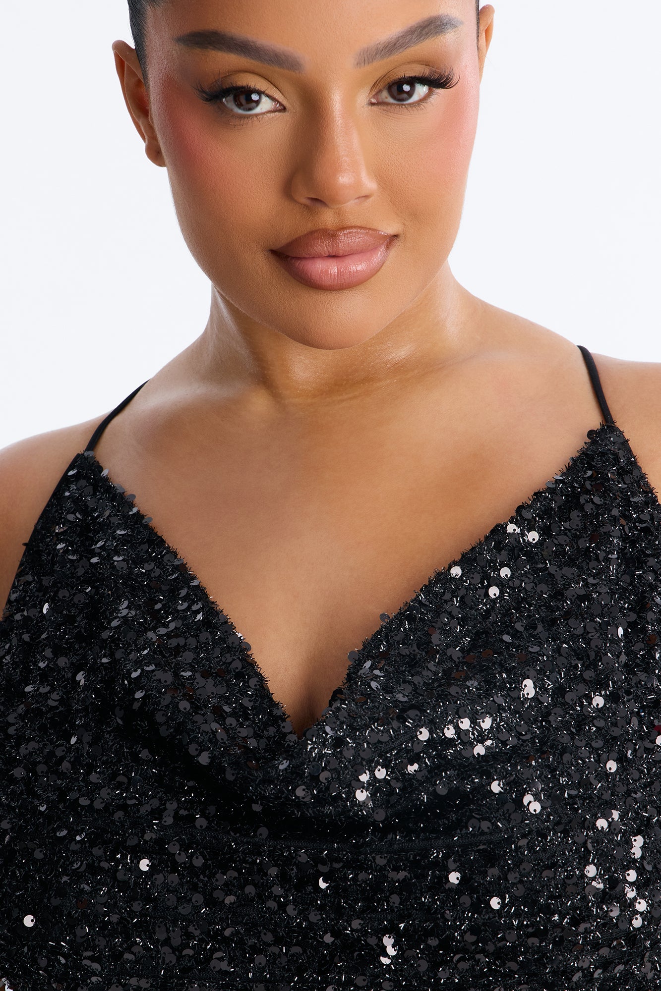 Zoey Feathered Sequin Midi Dress - Black