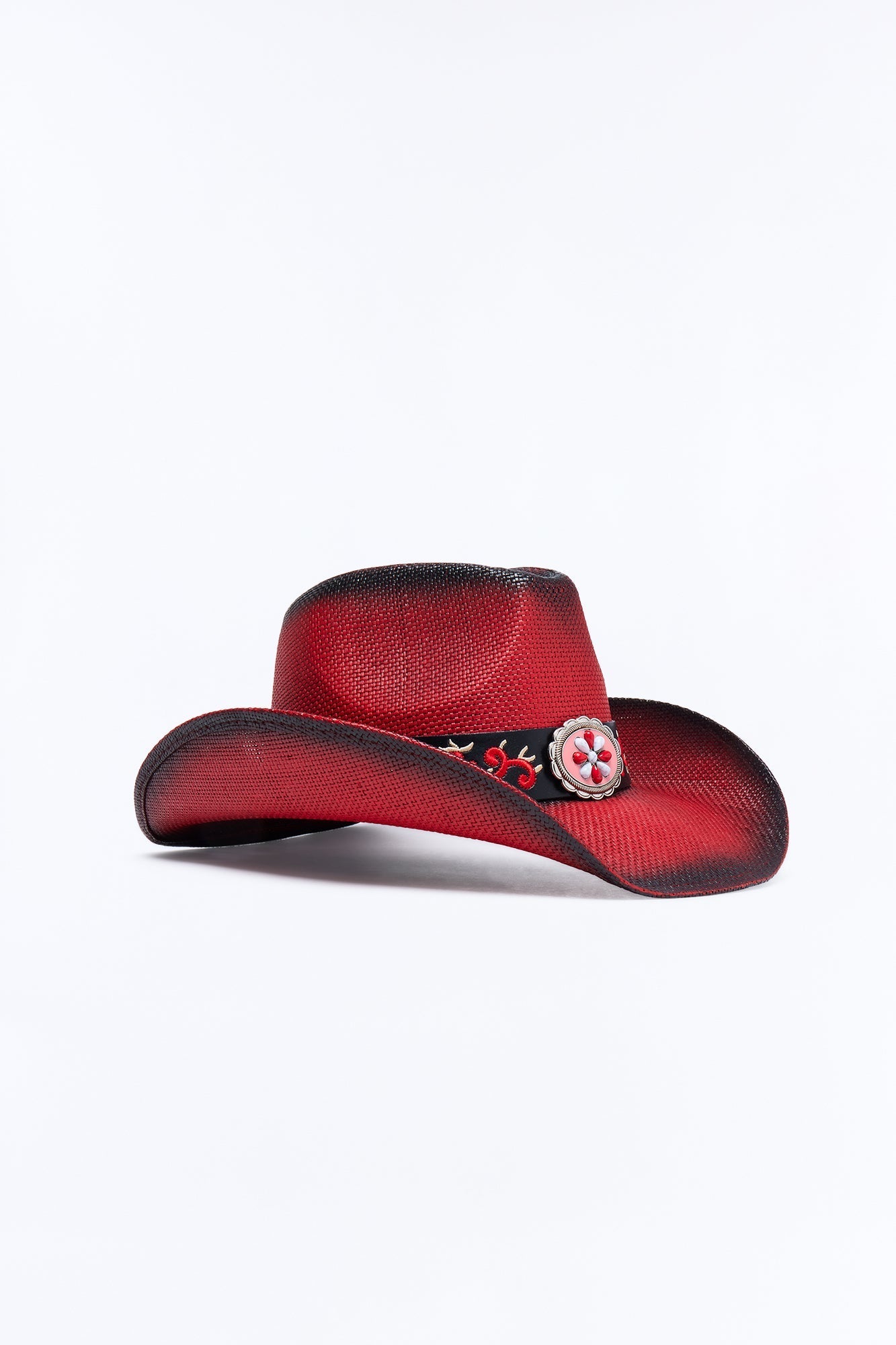 West And Vines Straw Cowboy Hat - Red/combo Fashion Nova