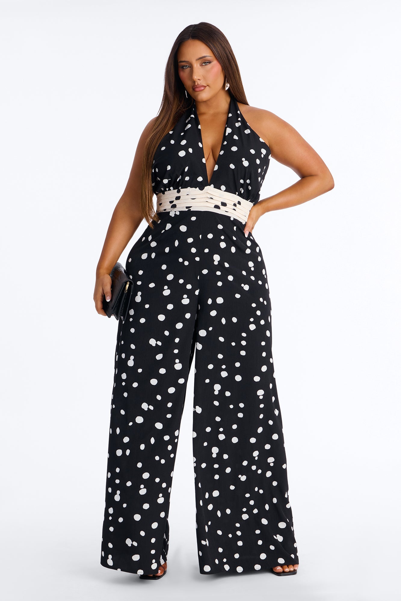 Casey Polka Dot Halter Wide Leg Jumpsuit - Black/combo