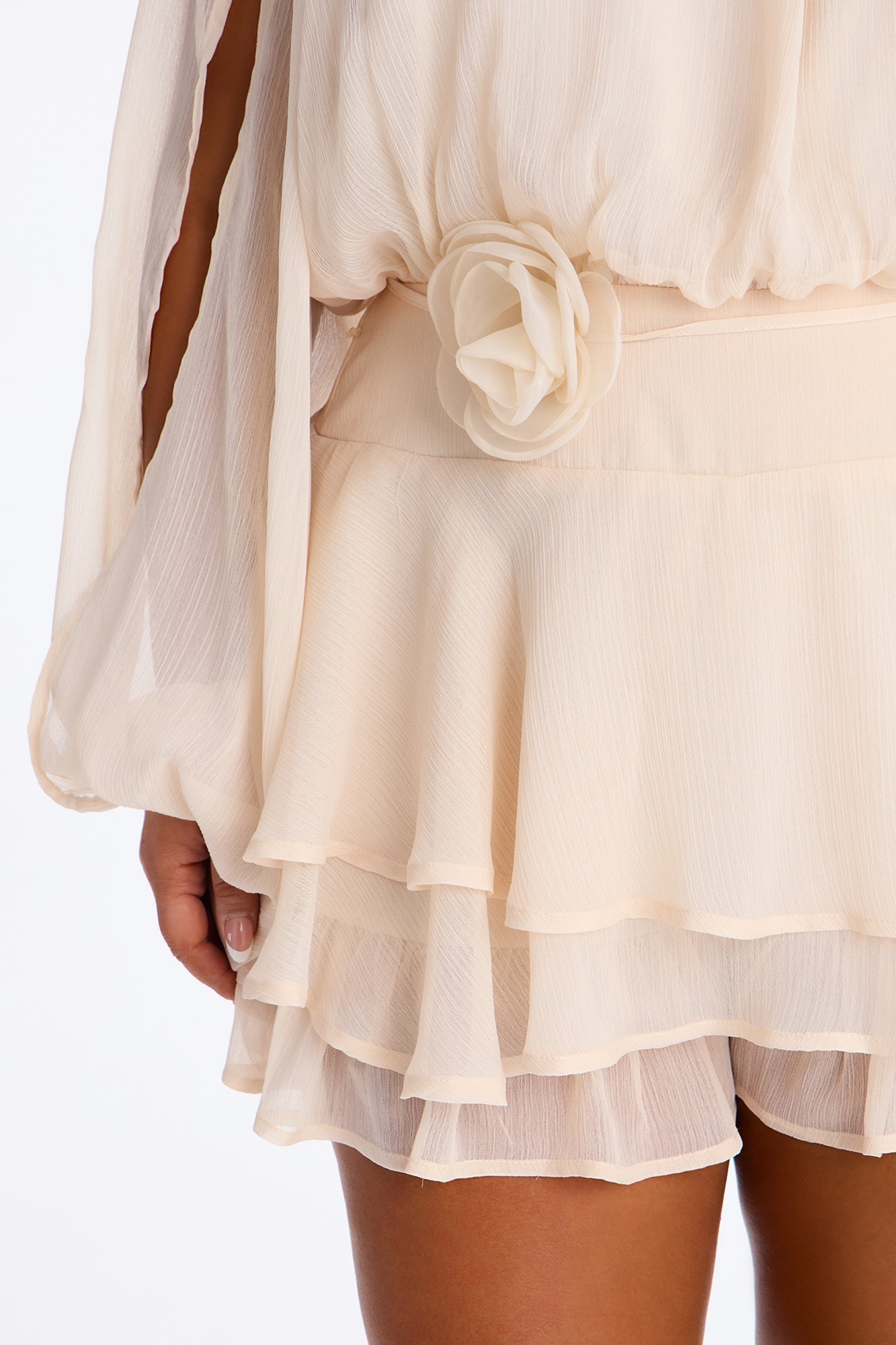 Genevieve Chiffon Ruffle Romper - Peach