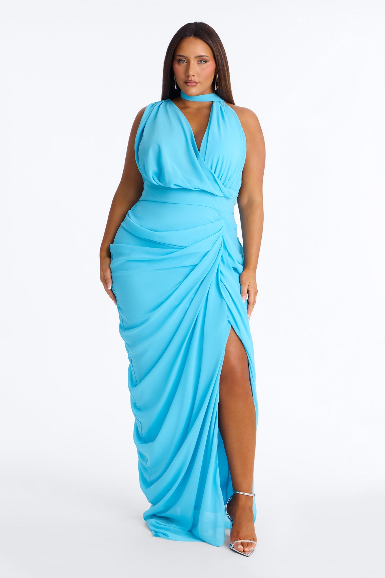 Main Character Ruched Chiffon Gown - Blue