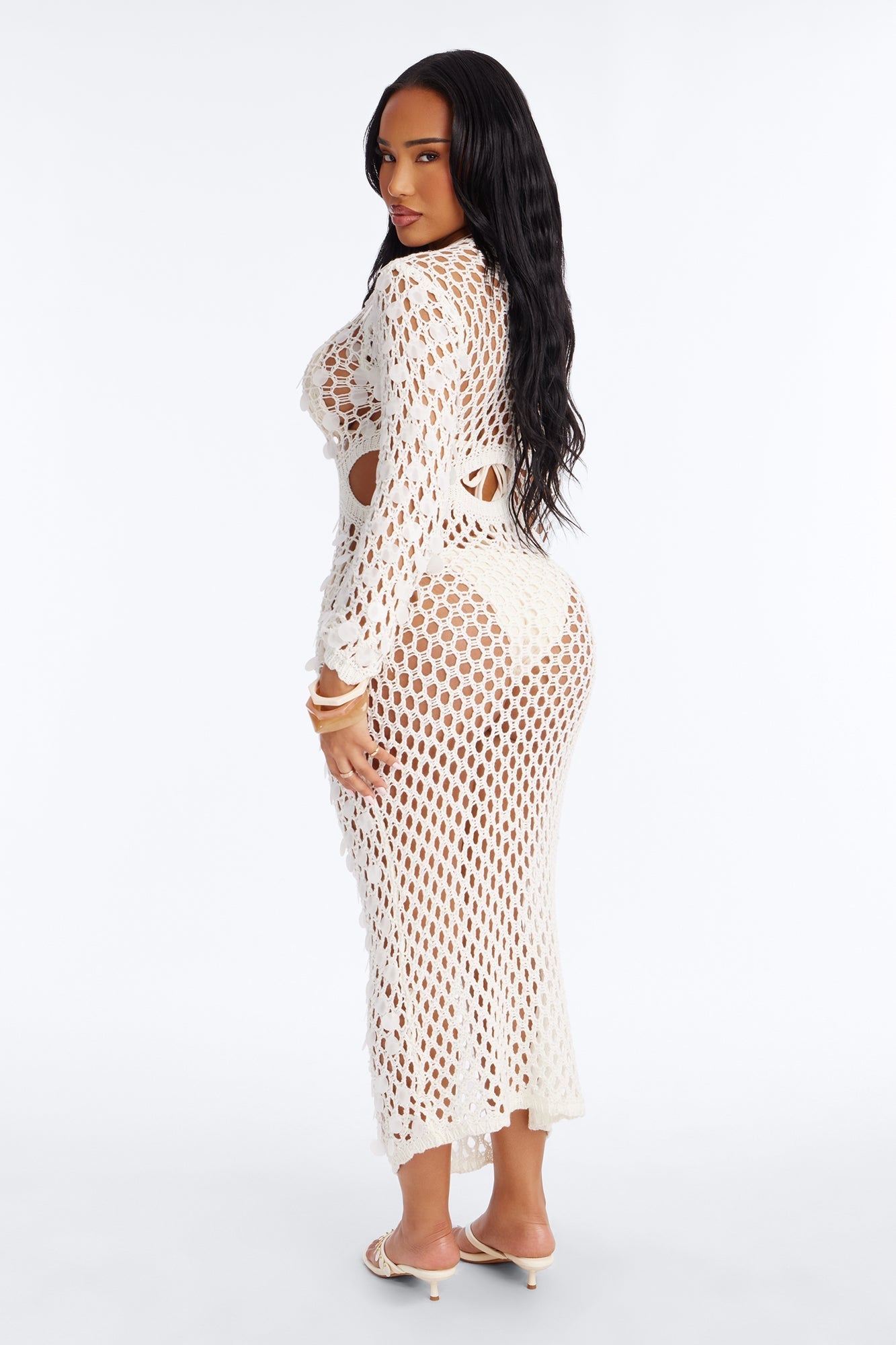 Island Breeze Sequin Fishnet Swim Cover Up Maxi Dress - White Fashion Nova