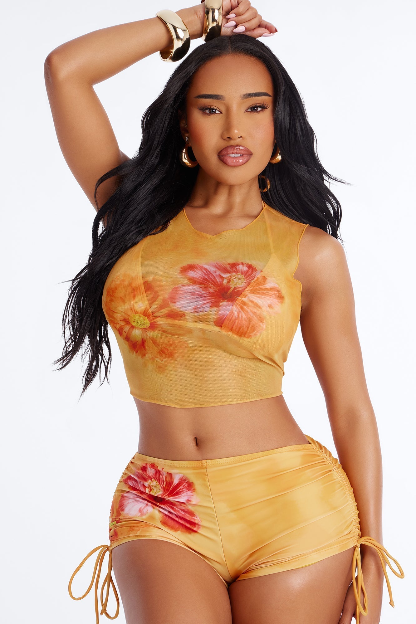 Island Vibe Bikini And Coverup Top - Mustard Fashion Nova