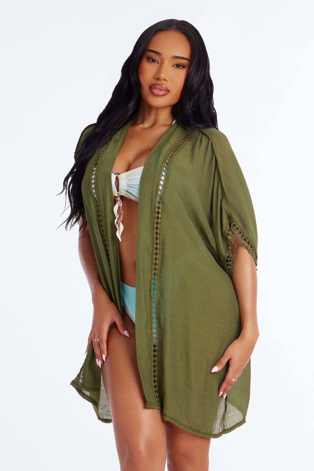 Off Duty Linen Swim Cover Up Shirt - Olive Fashion Nova