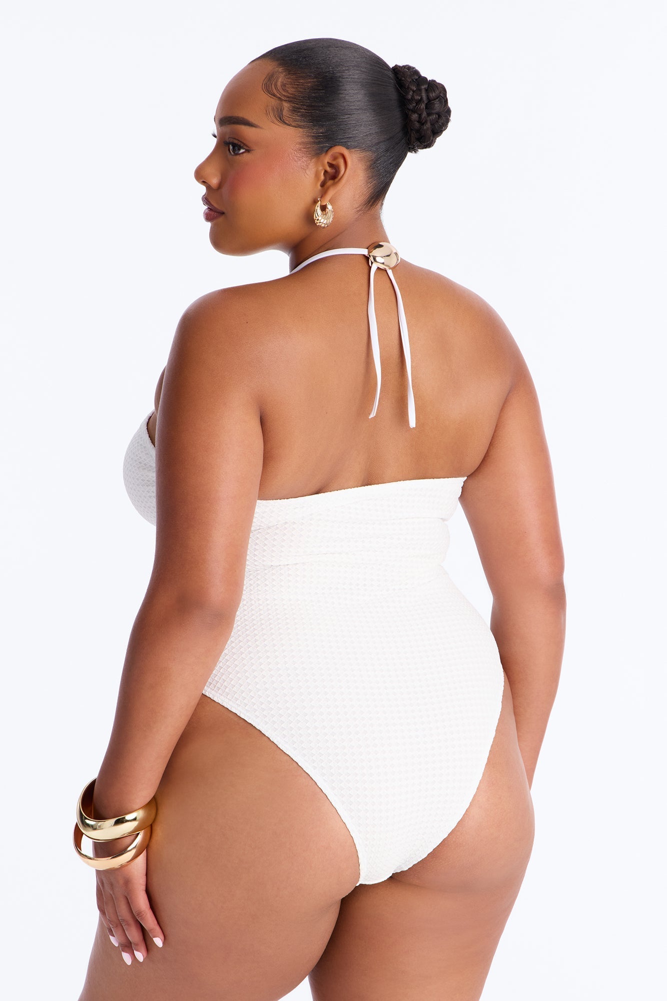 Nyssa 1 Piece Textured Triangle Swimsuit - White Fashion Nova