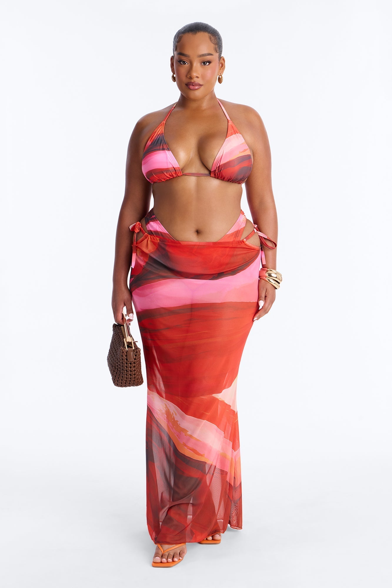 Can't Forget You Bikini And Sarong - Burgundy/combo Fashion Nova