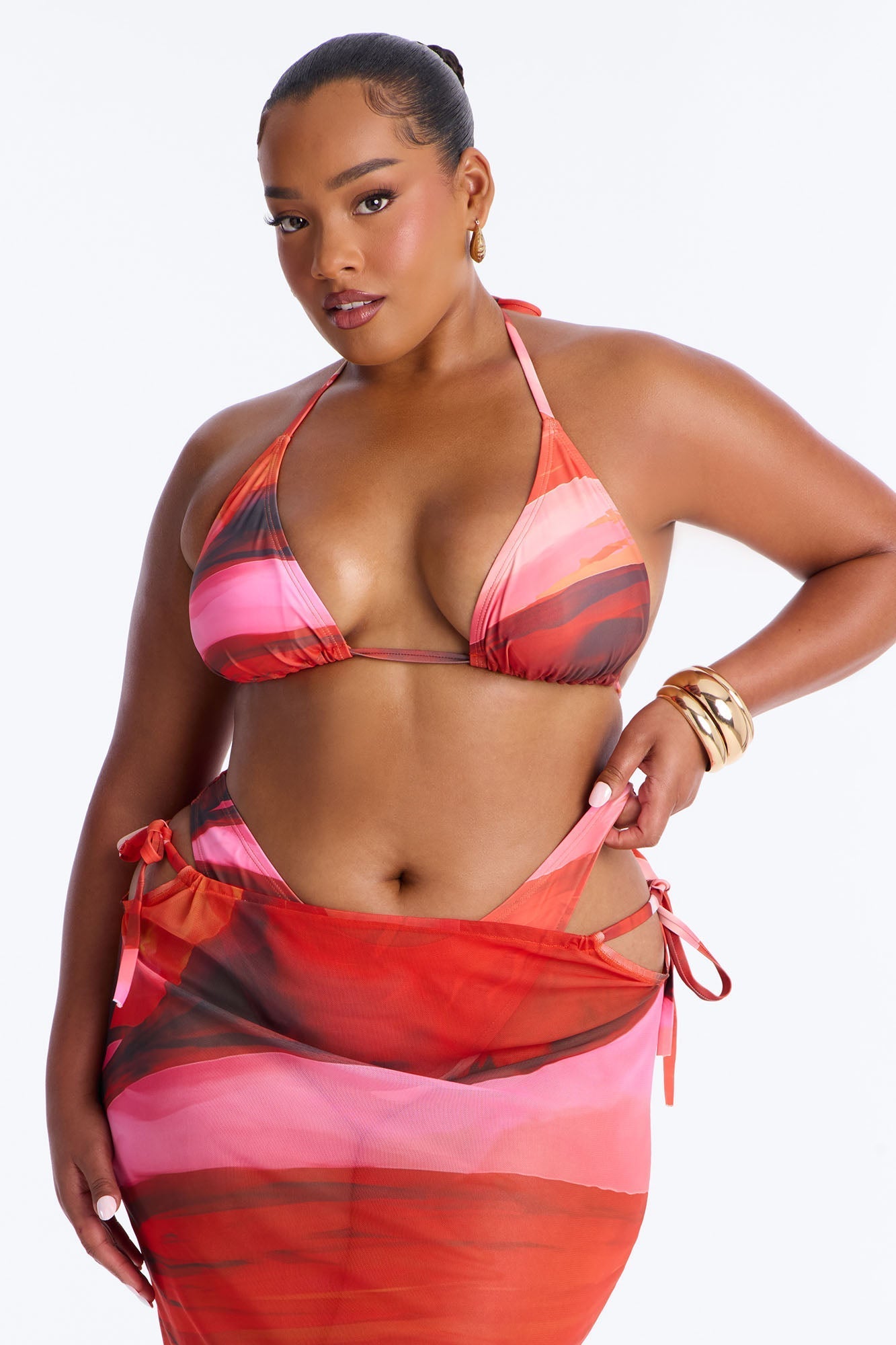 Can't Forget You Bikini And Sarong - Burgundy/combo Fashion Nova