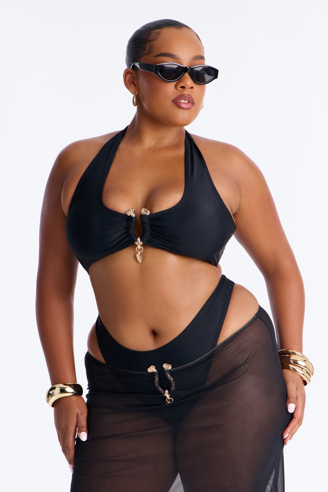 Till Sunrise Bikini And Coverup Skirt - Black Fashion Nova