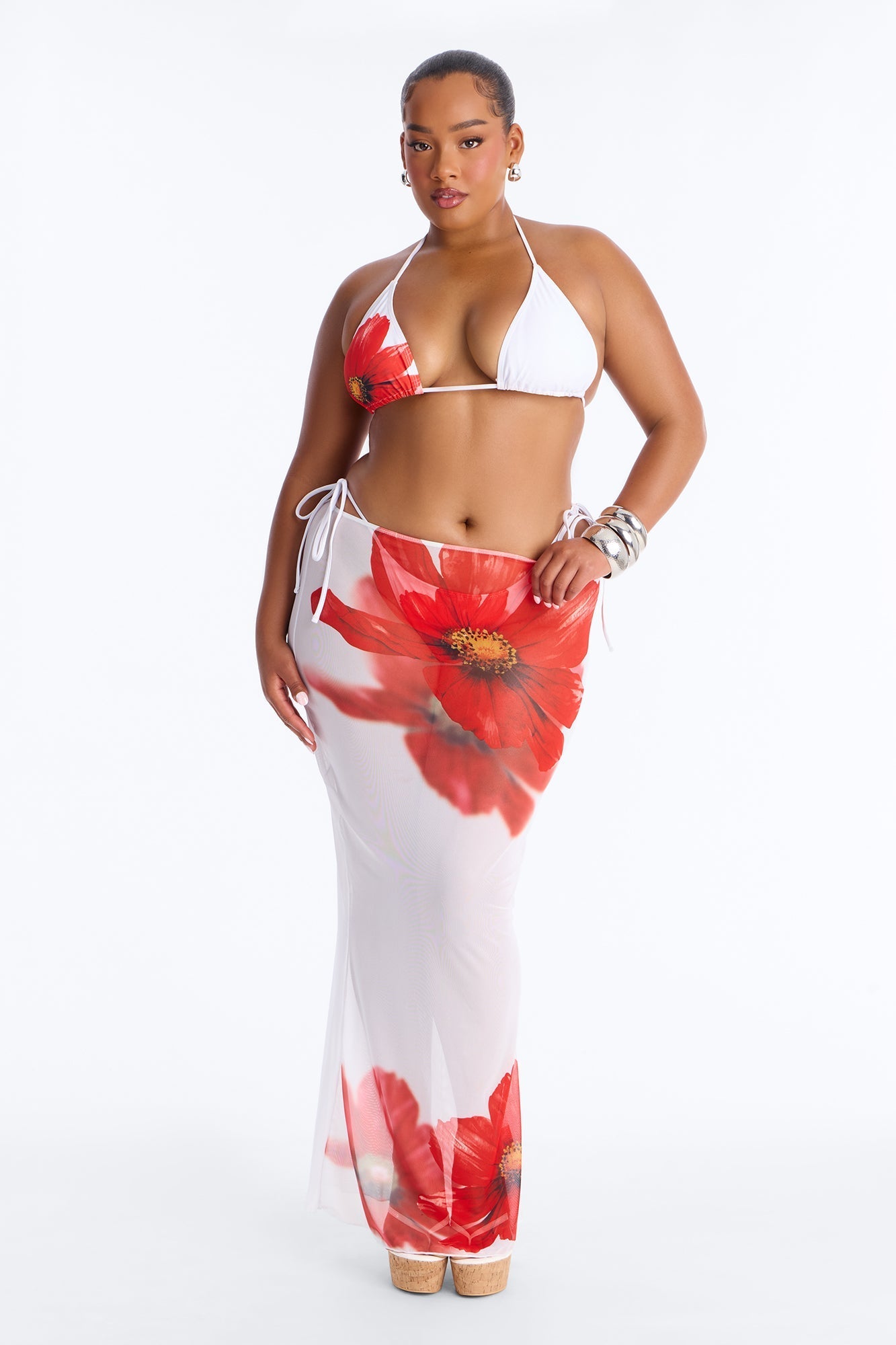 Playing It Cool Bikini And Sarong - White/combo Fashion Nova