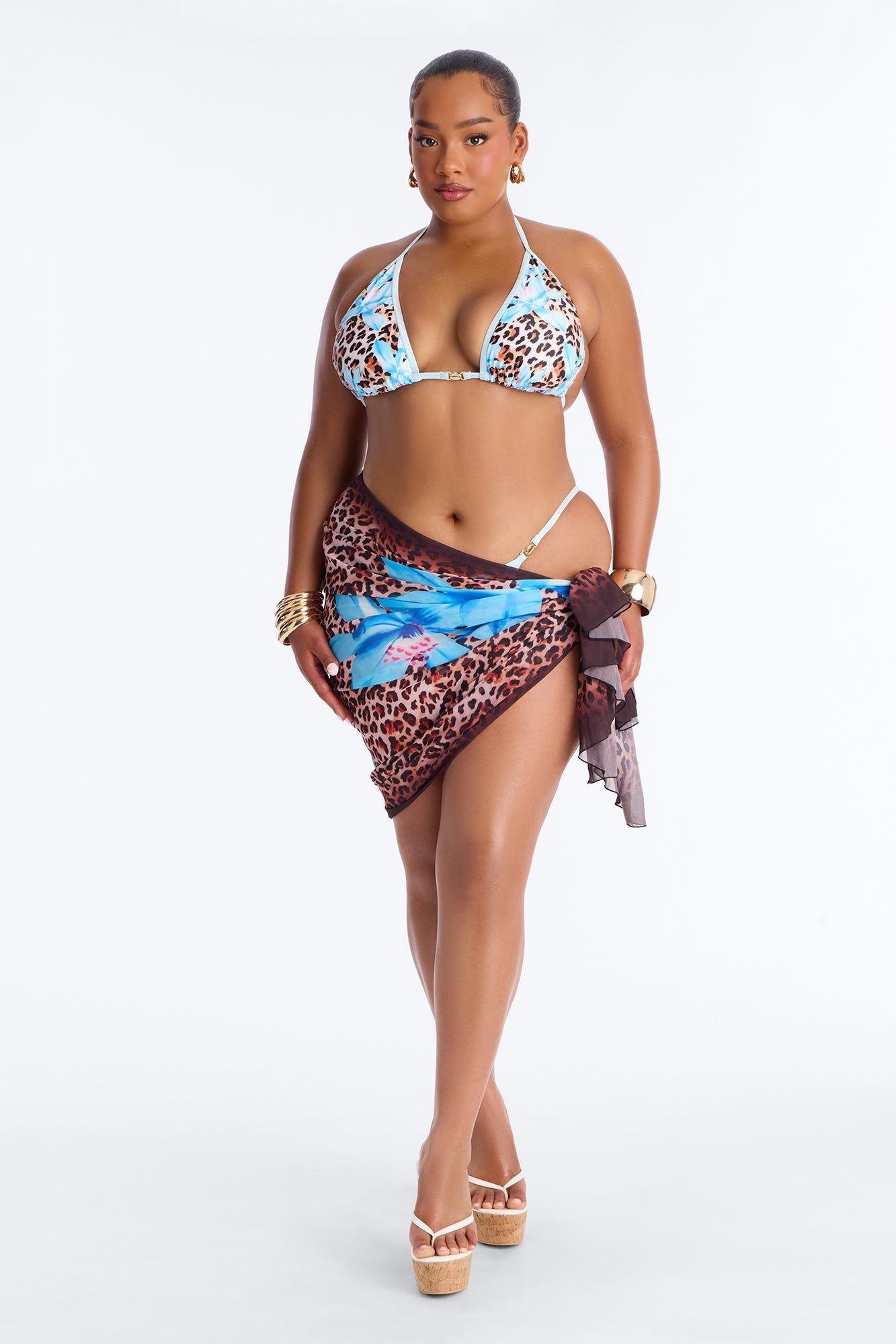 Quinn Floral Leopard 3 Piece Bikini Sarong Set - Leopard Fashion Nova