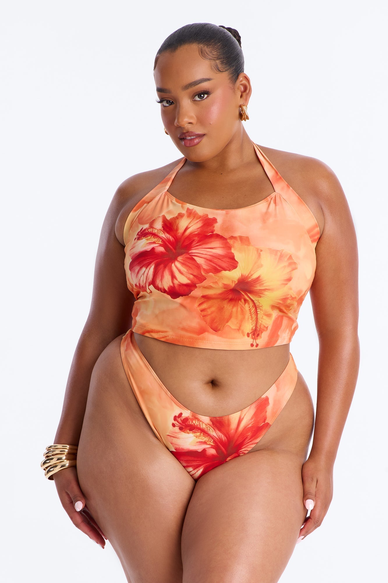 Mabel 2 Piece Floral Tankini Bikini Set - Orange Fashion Nova