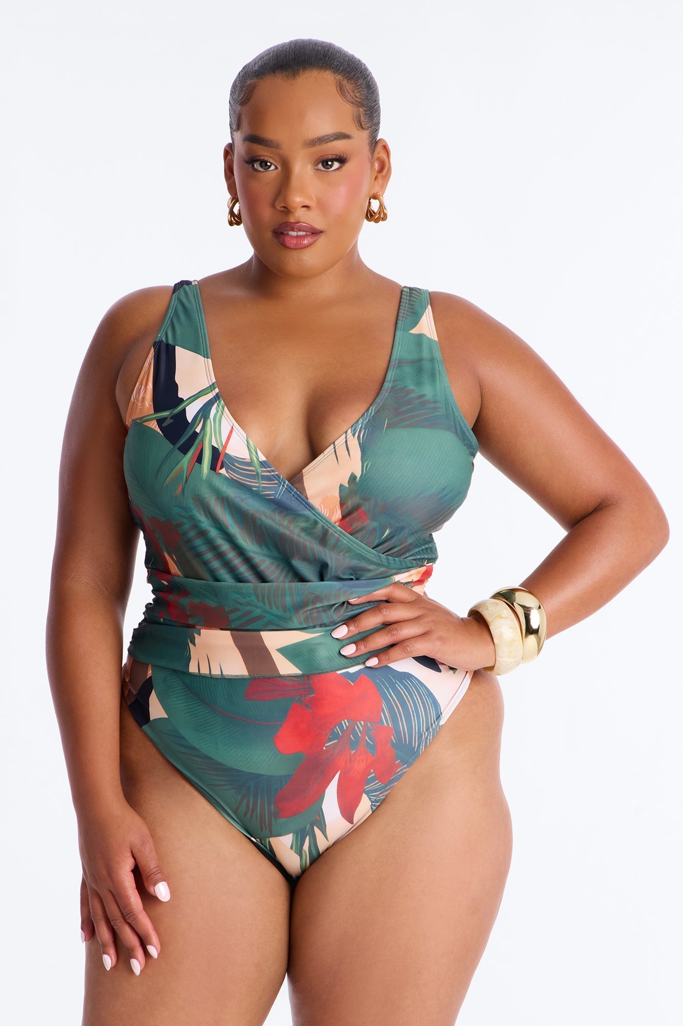 Solene 1 Piece Draped Swimsuit With Matching Sarong - Multi Color Fashion Nova