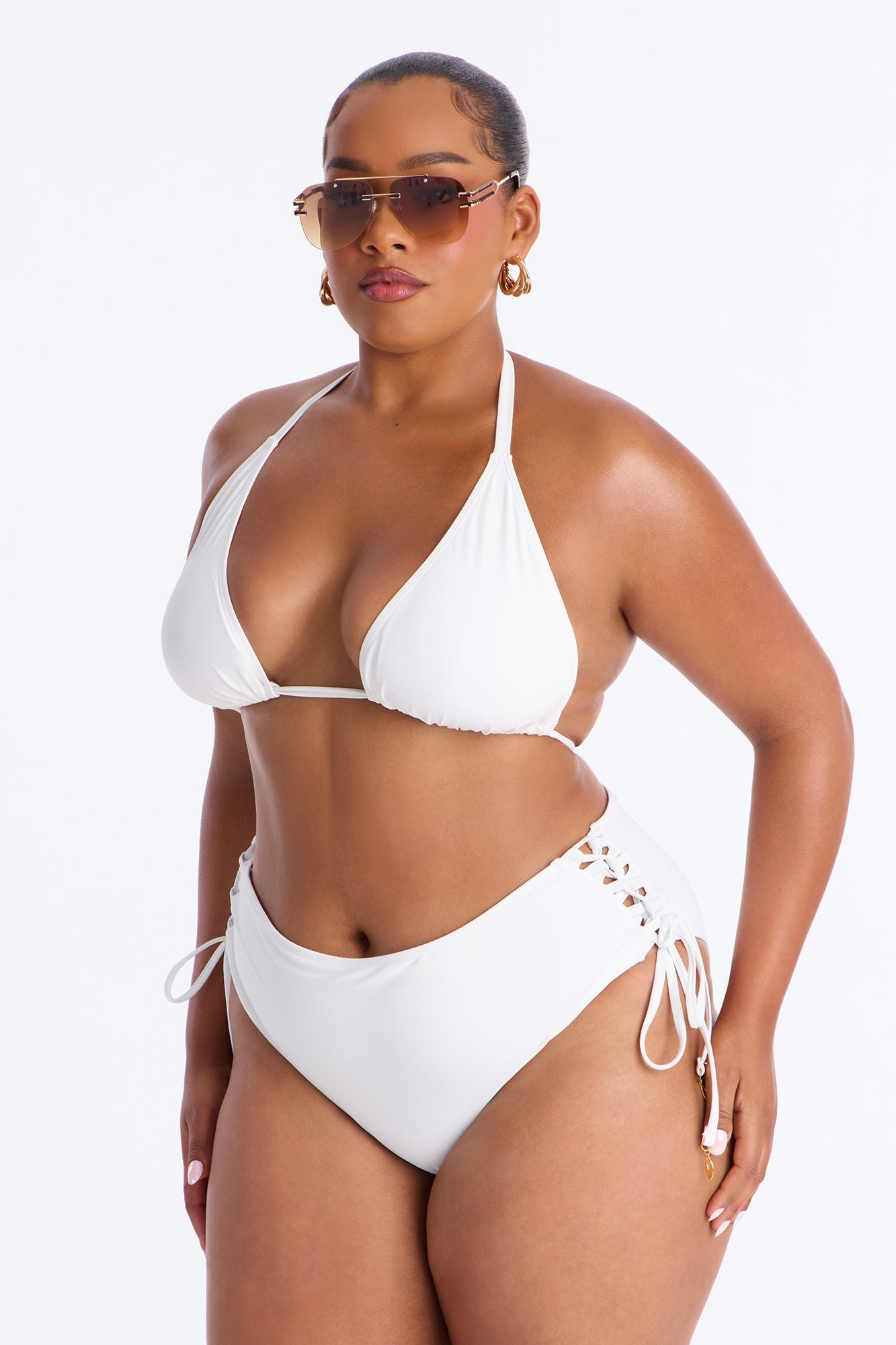 Tie Me Down Lace Up High Waist Bikini Bottom - White Fashion Nova