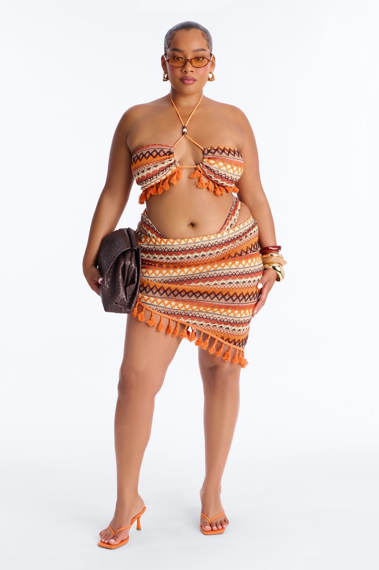 Promised Forever Bikini And Sarong - Orange/combo Fashion Nova