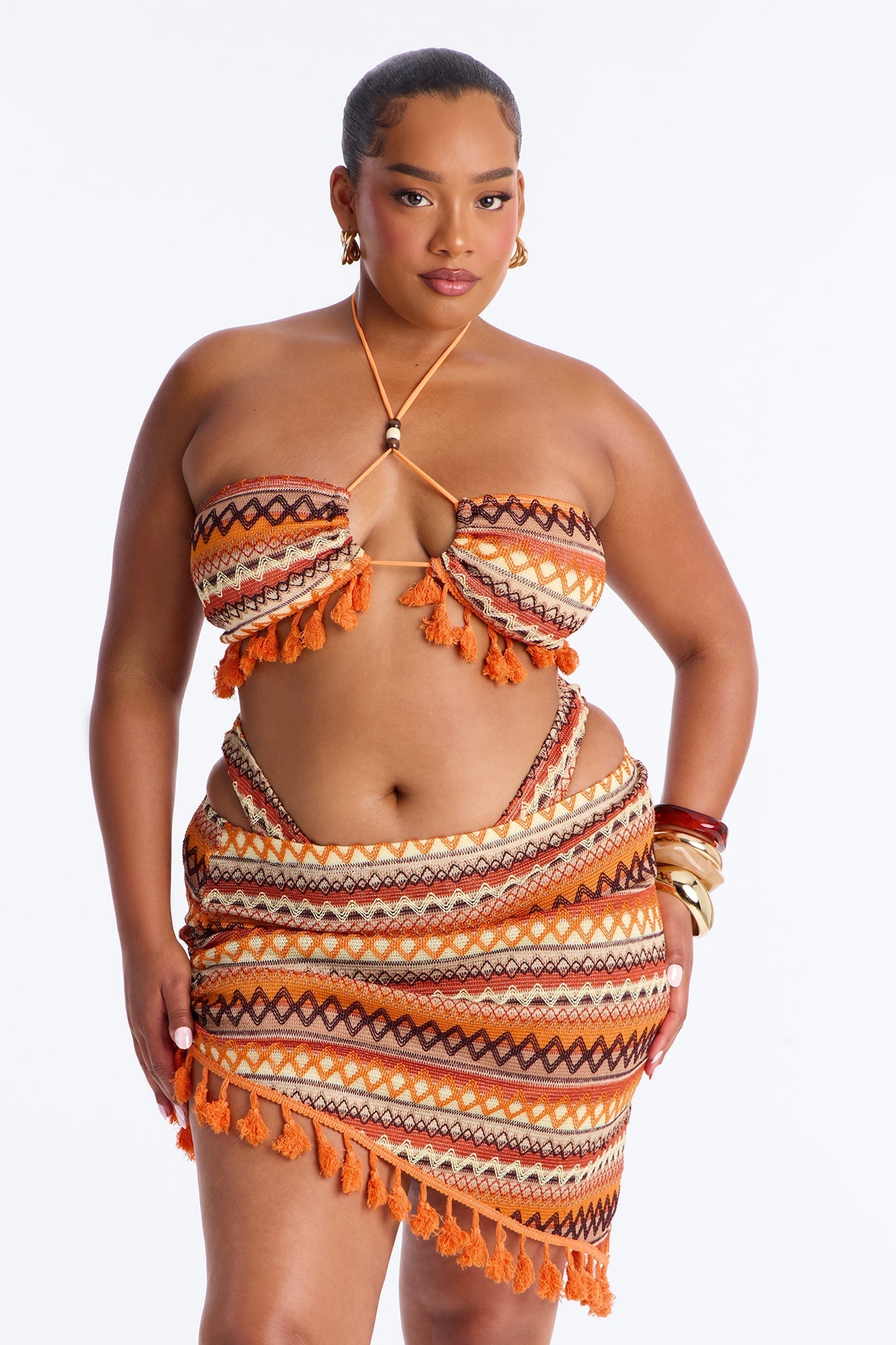 Promised Forever Bikini And Sarong - Orange/combo Fashion Nova