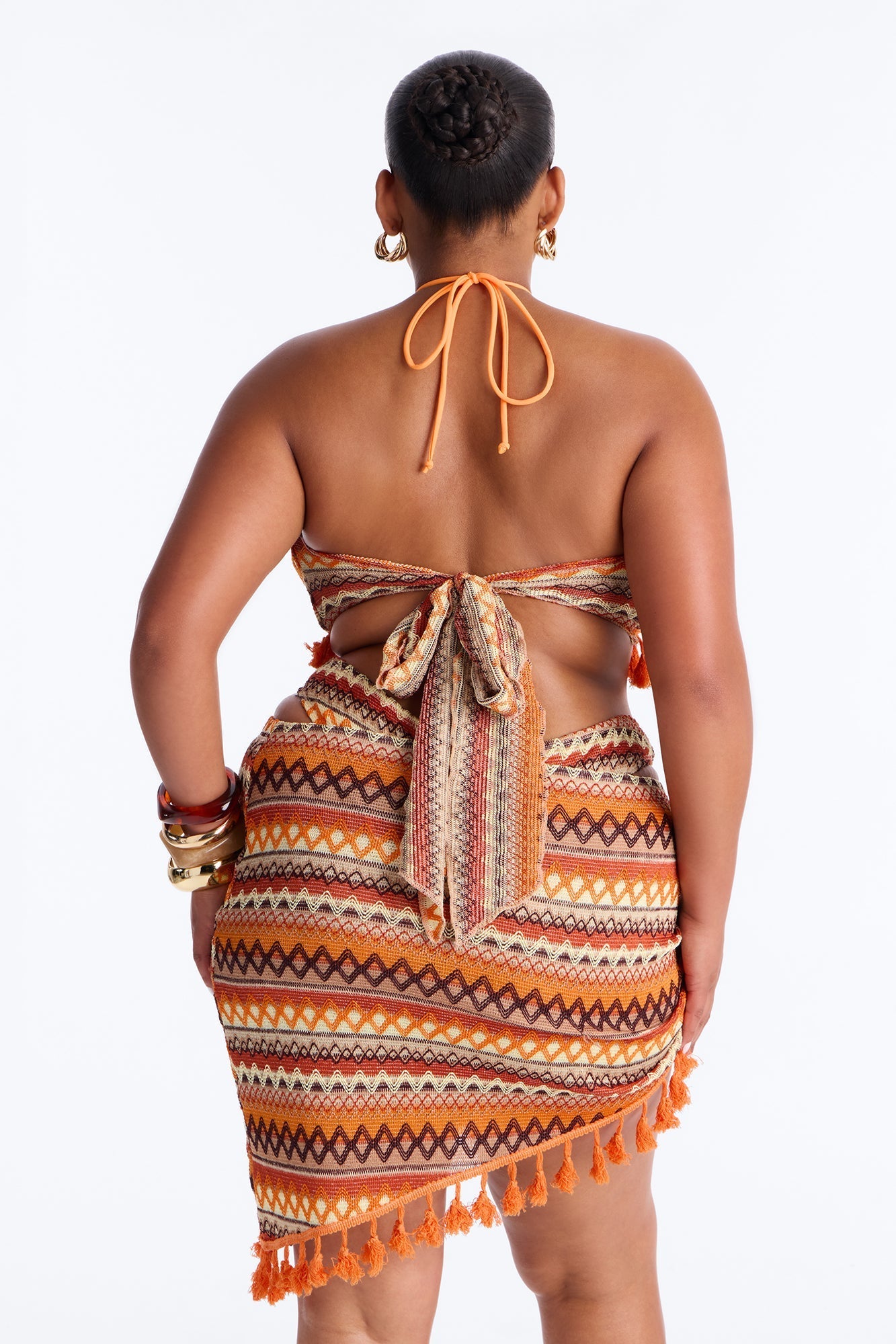 Promised Forever Bikini And Sarong - Orange/combo Fashion Nova