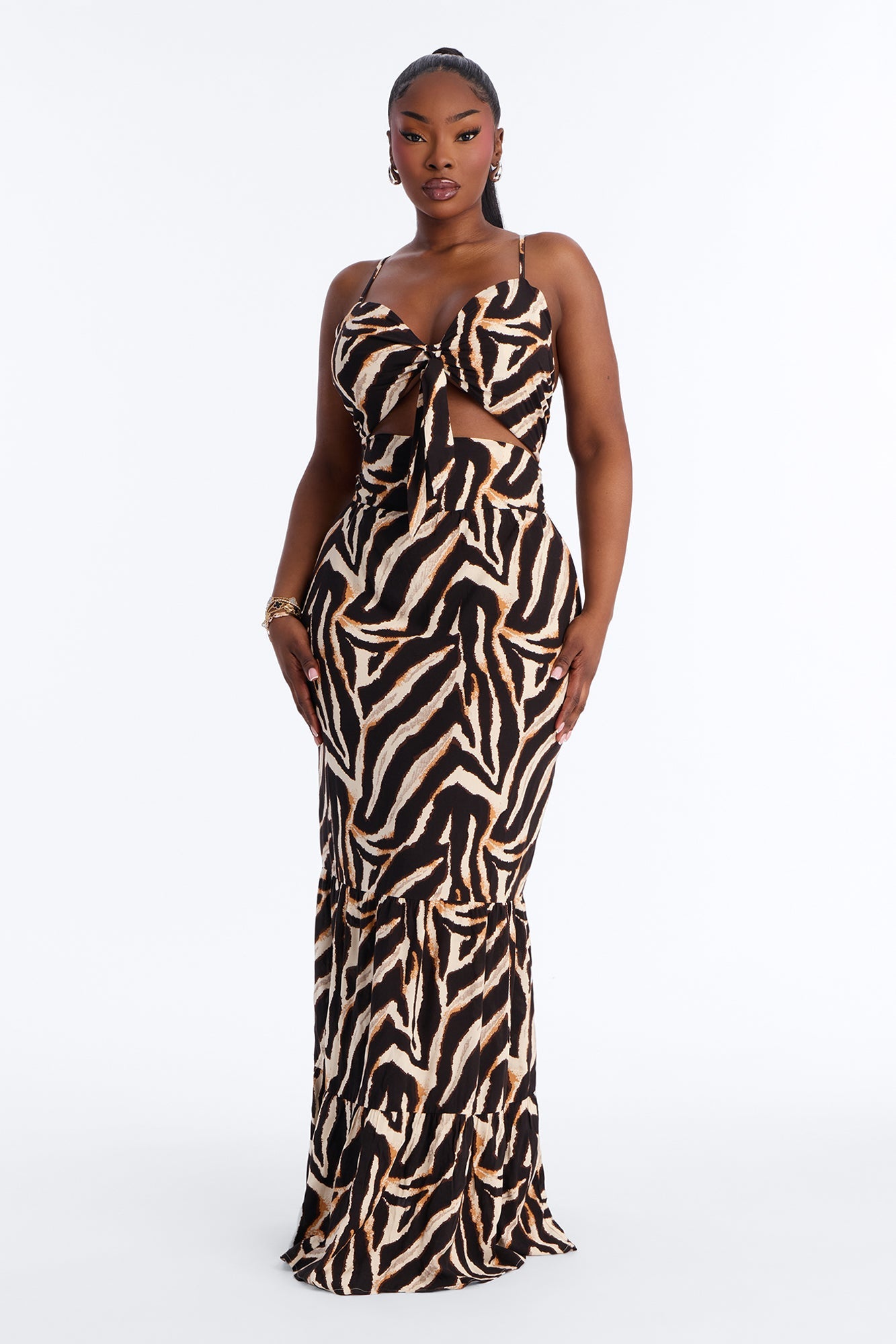 Kaylie Printed Tie Front Maxi Dress - Black/combo