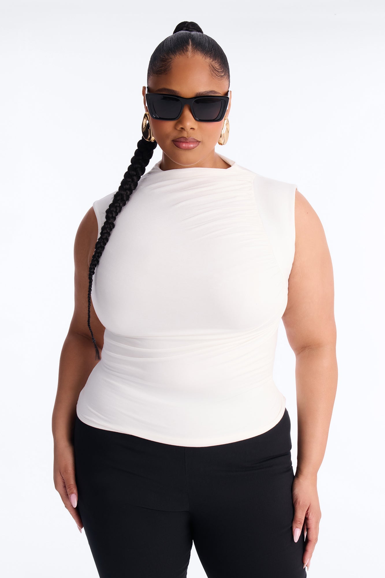 Desiree Mock Neck Ruched Sleeveless Top - Ivory