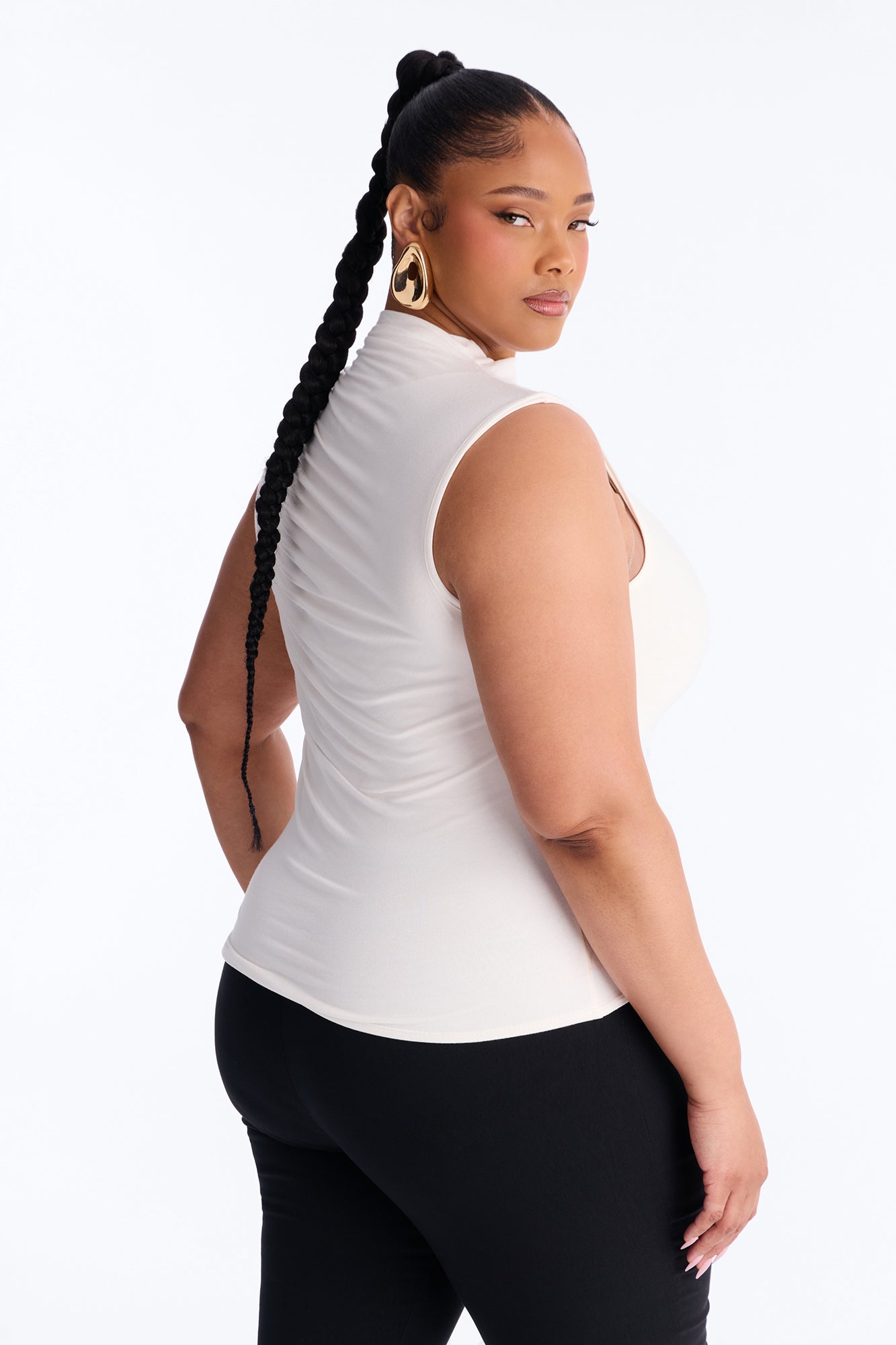 Desiree Mock Neck Ruched Sleeveless Top - Ivory