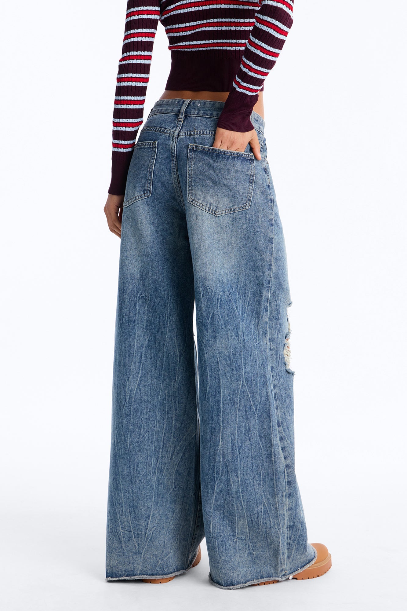 Countless Times Ripped Wide Leg Jeans - Medium Wash