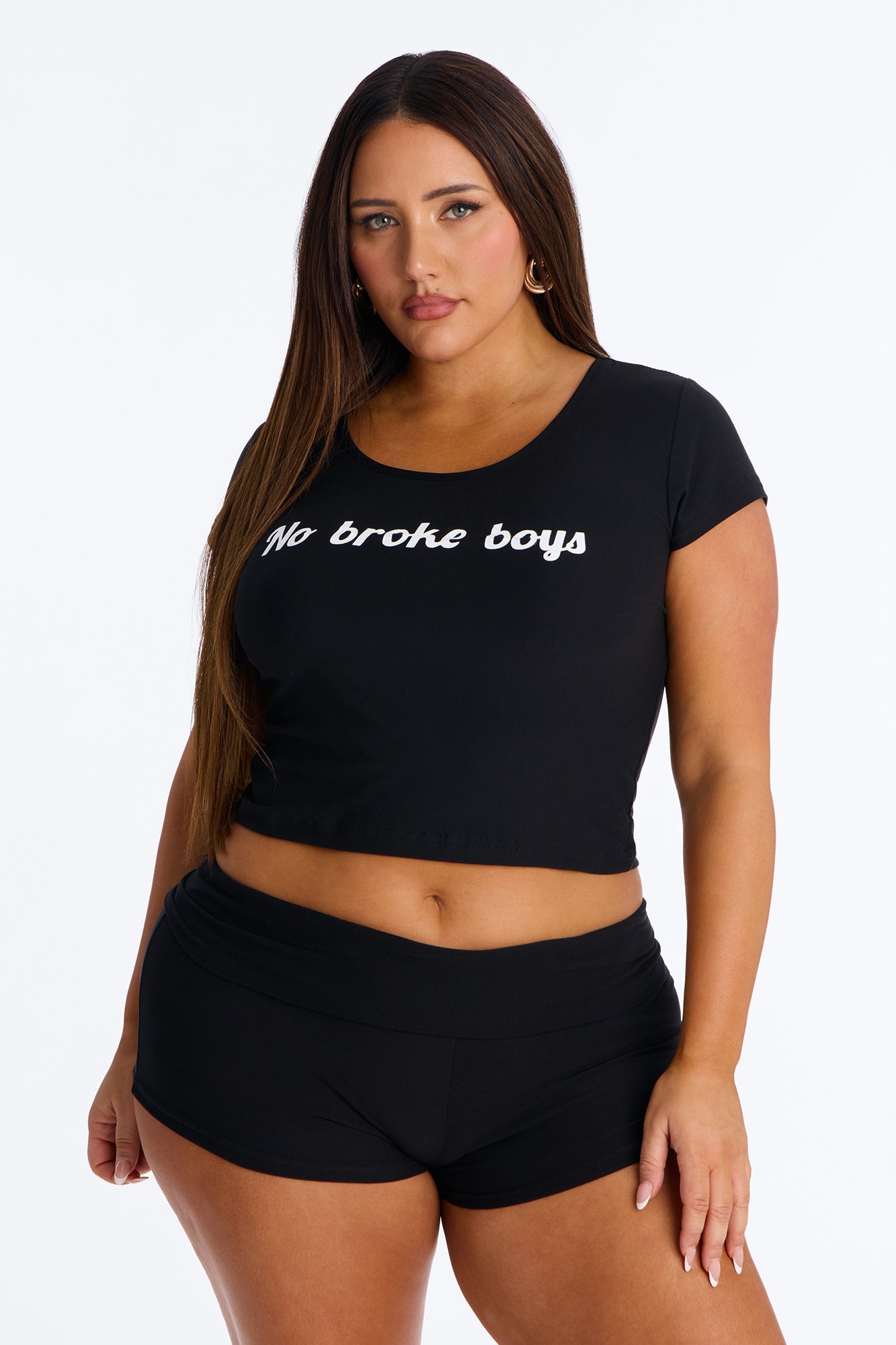 No Broke Boys PJ Short Set - Black Fashion Nova