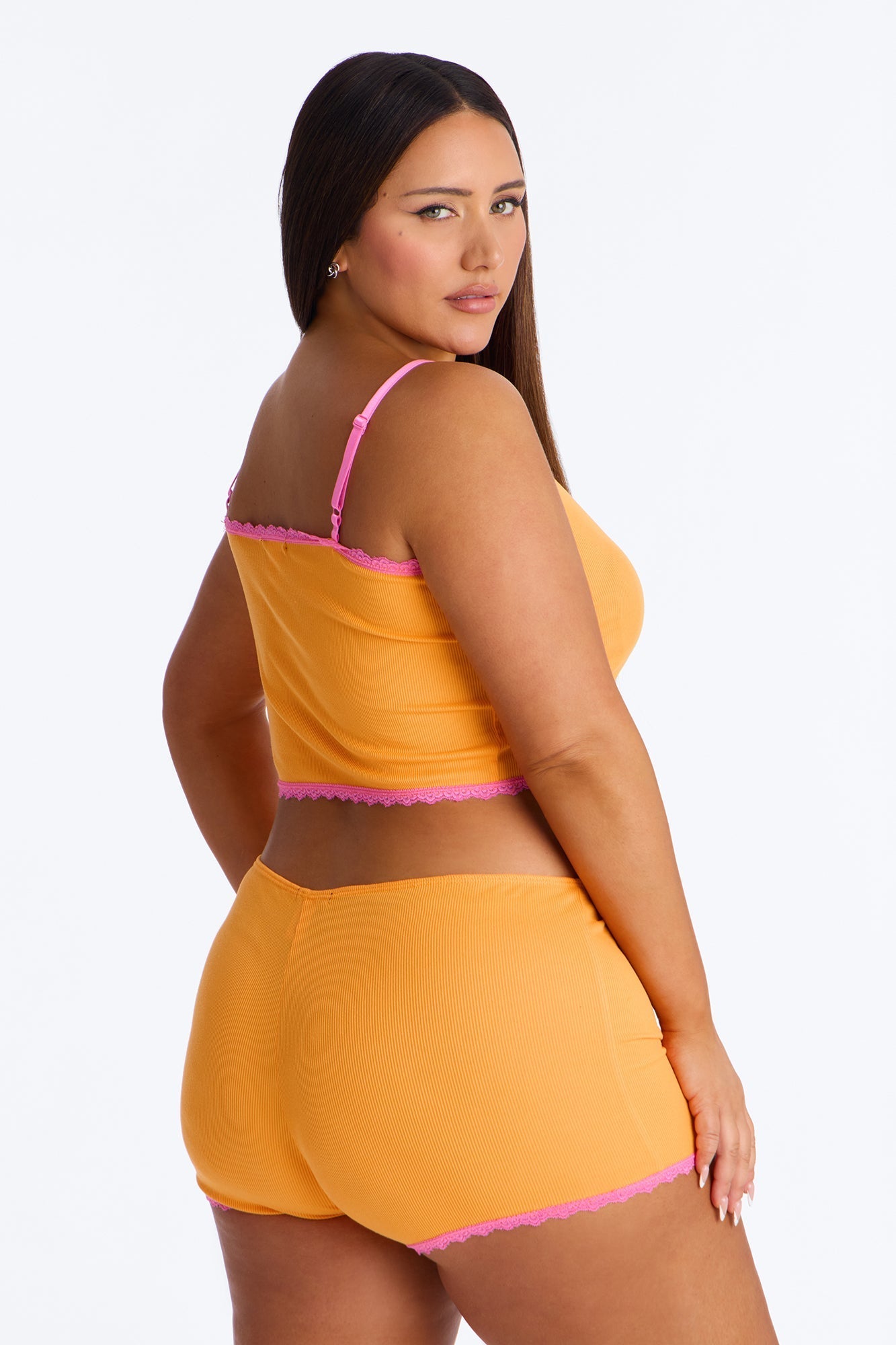 Do Not Disturb Ribbed PJ Short Set - Orange/combo Fashion Nova