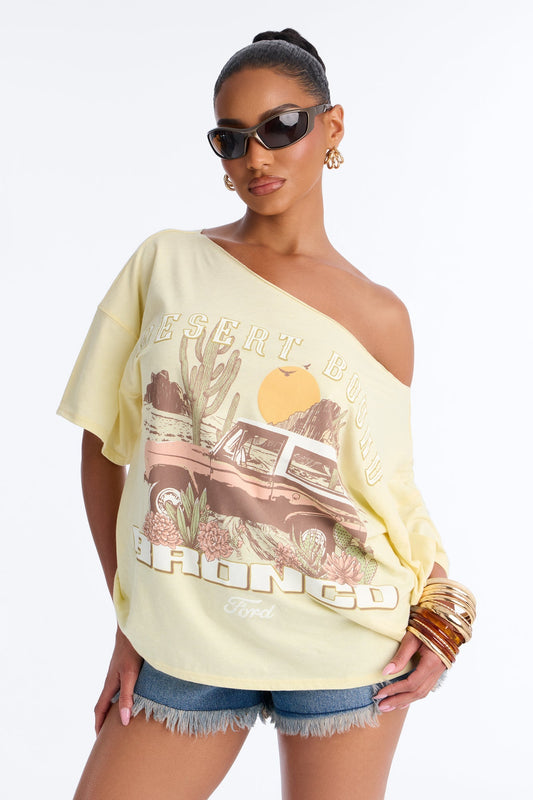 Bronco Off Shoulder Cropped Tee - Butter Yellow Fashion Nova
