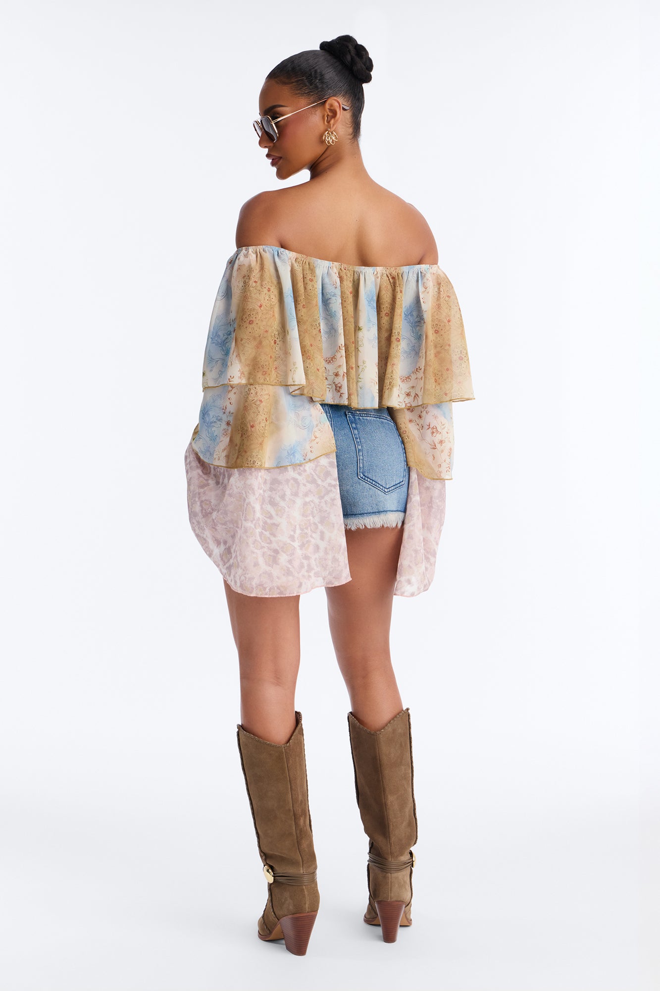 Part of The Job Ruffle Off Shoulder Chiffon Top - Multi Color