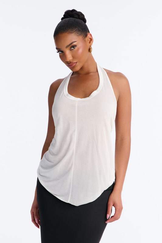 Cameron Sheer Scoop Neck Halter Top - White Fashion Nova