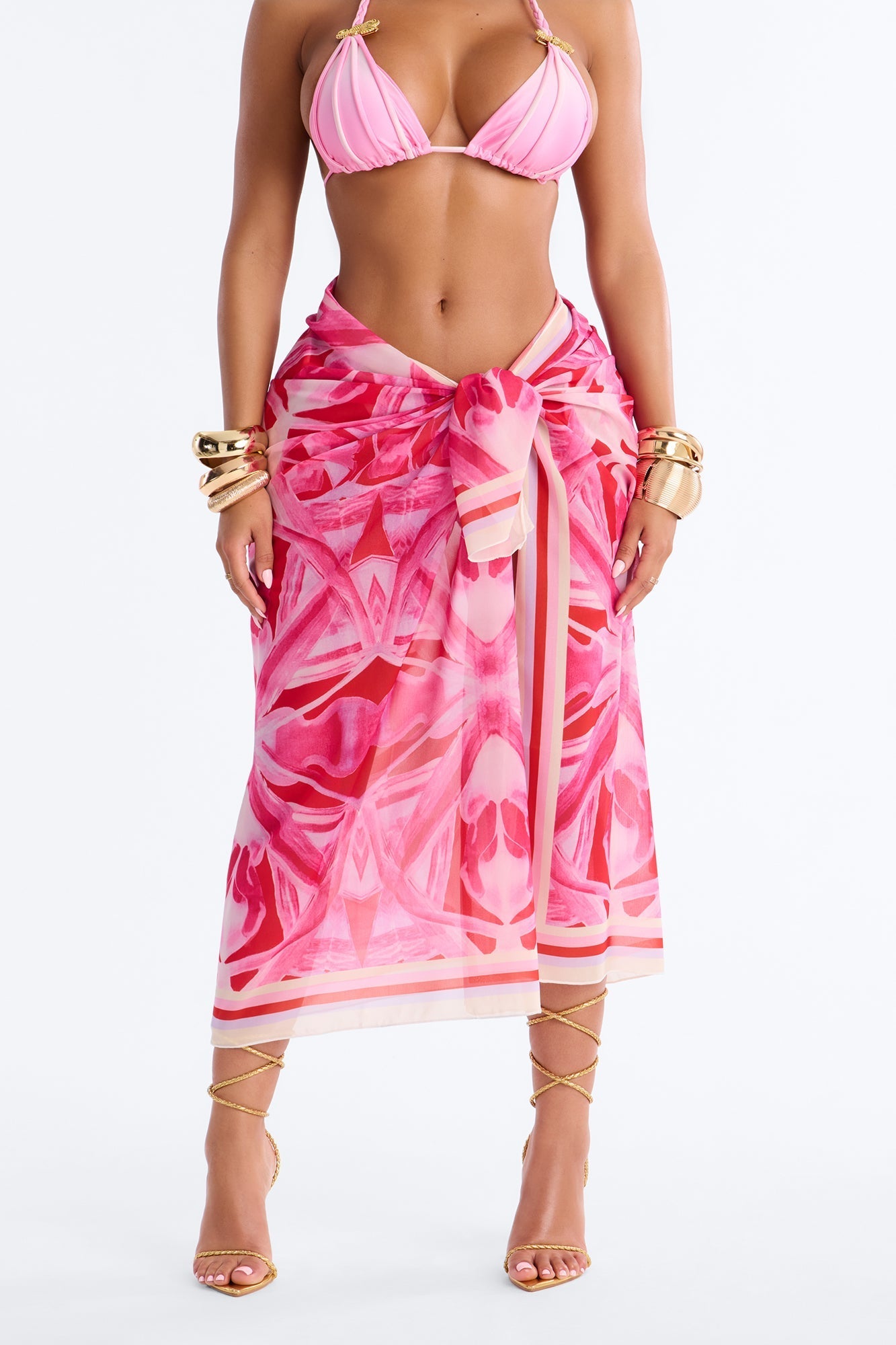 Sunkissed Hours Abstract Swim Cover Up Sarong - Pink/combo Fashion Nova