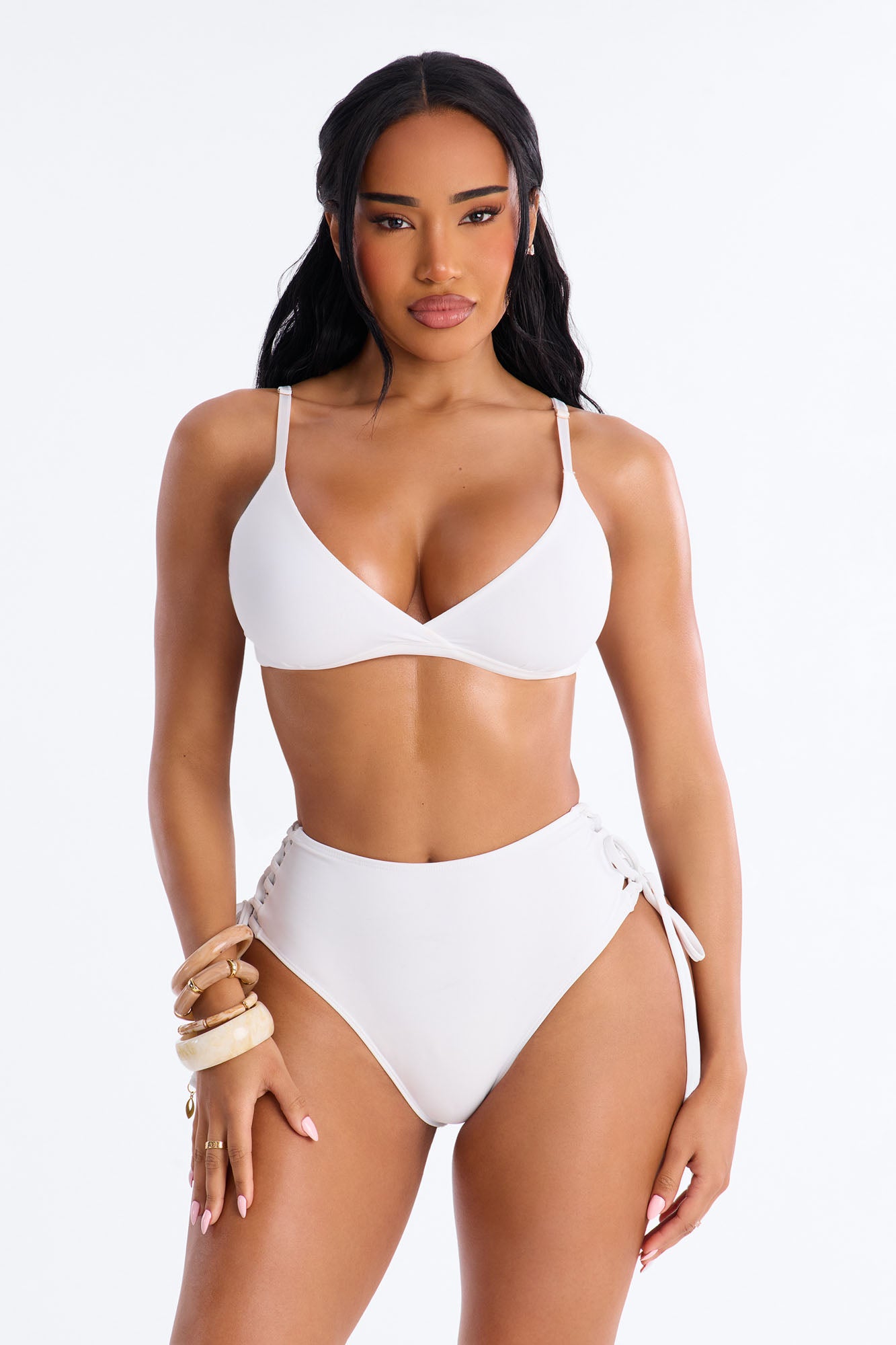 Tie Me Down Lace Up High Waist Bikini Bottom - White Fashion Nova