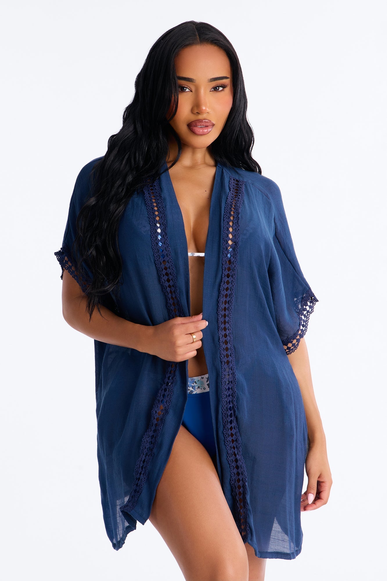 Off Duty Linen Swim Cover Up Shirt - Navy Fashion Nova