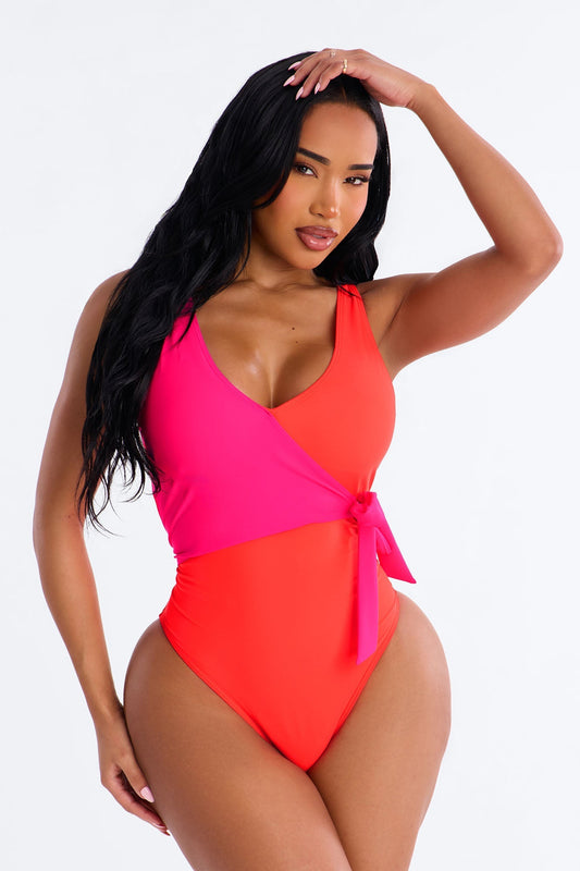 Sun And Sand Colorblock 1 Piece Swimsuit - Orange/combo Fashion Nova