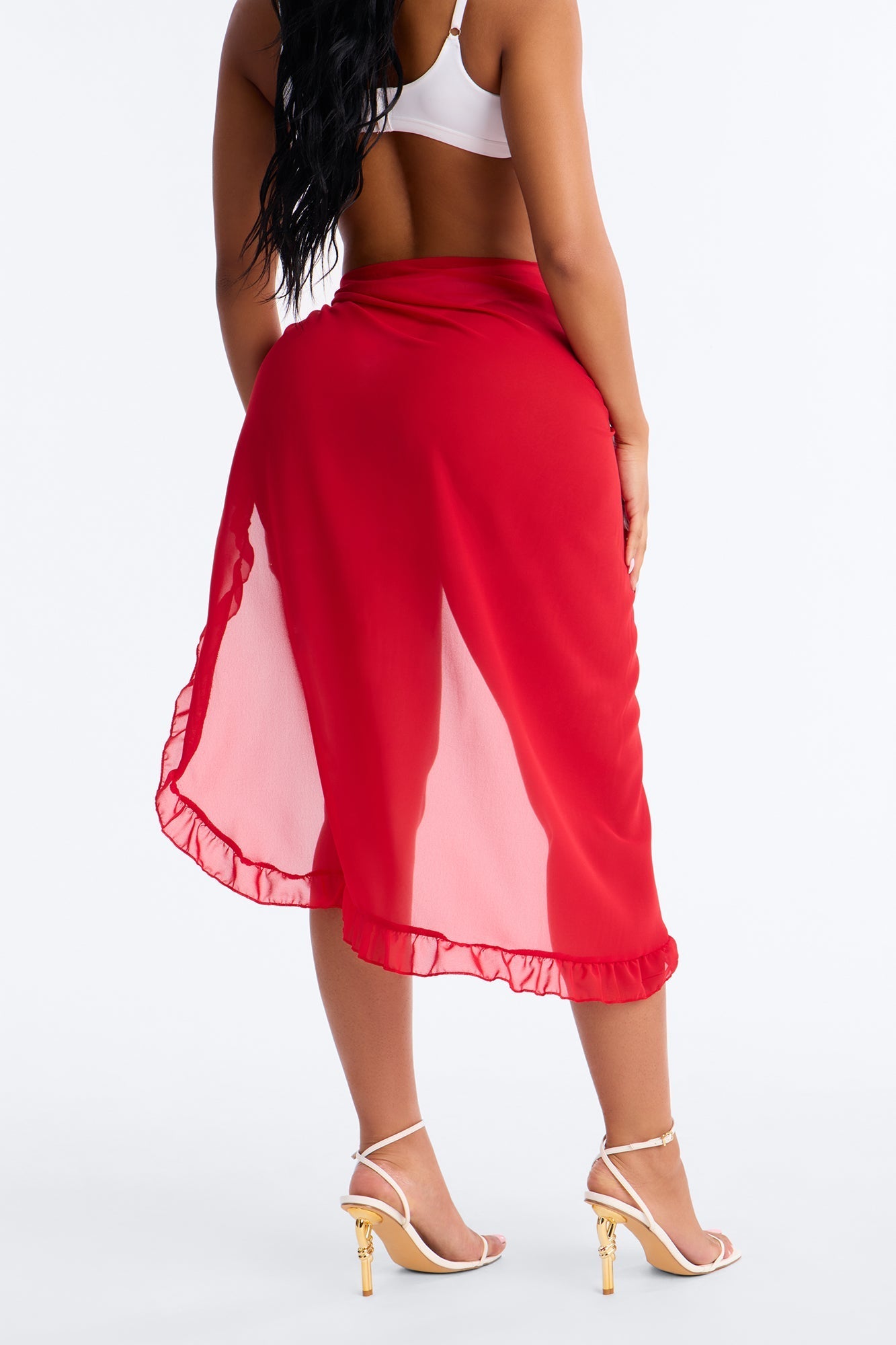 Beach Vibes Maxi Ruffle Trim Waist Tie Swim Cover Up Sarong - Red Fashion Nova
