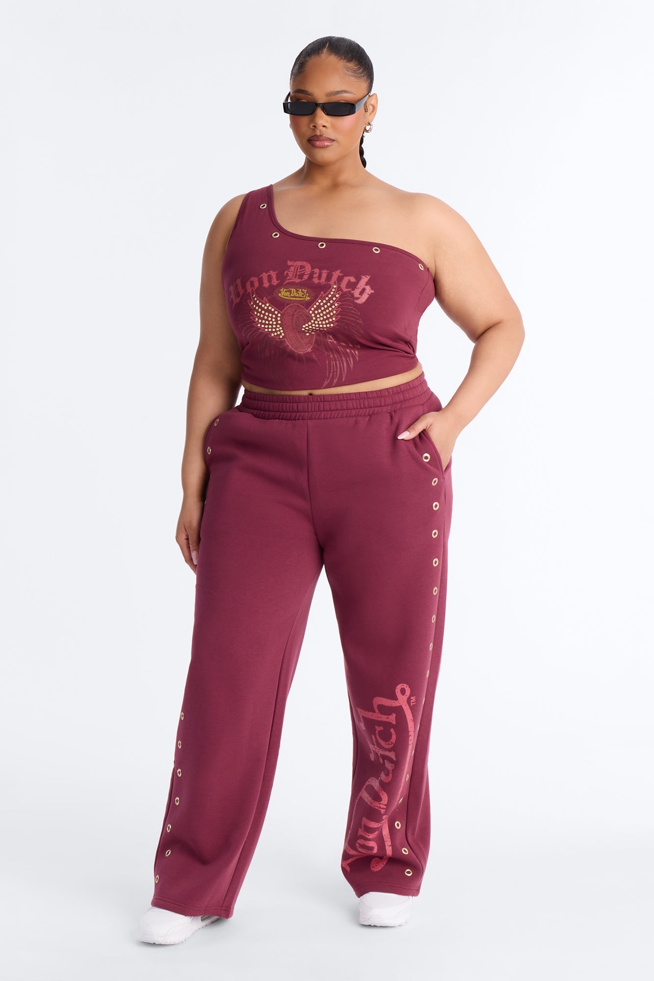 Von Dutch Rocker Wide Leg Pant With Grommets - Burgundy