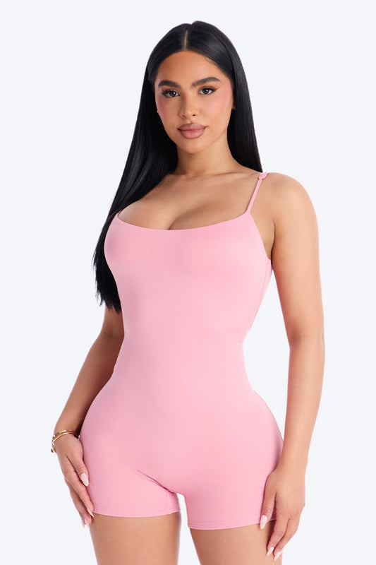 Full Form Double Layer Biker Short Romper - Pink