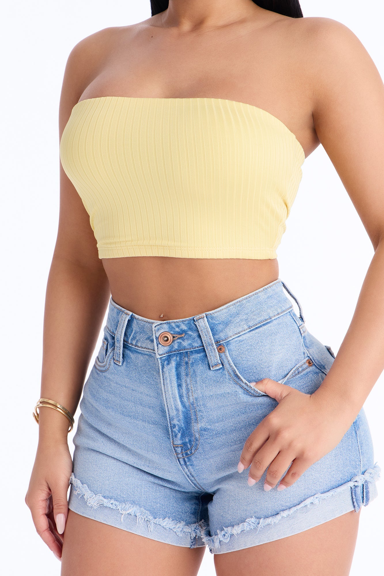 Masha Double Lined Ribbed Tube Top - Butter Yellow