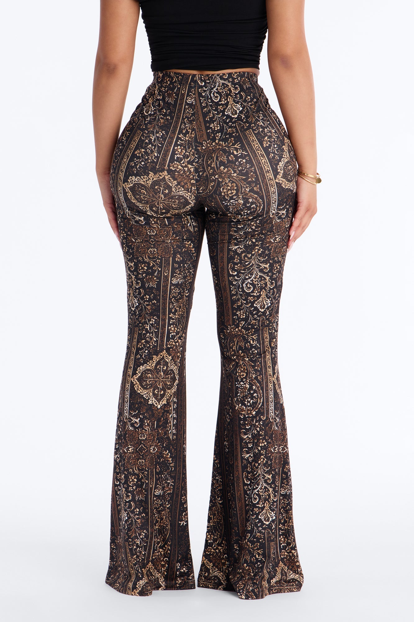 Boho Dreams Abstract Paisley Flare Pant - Brown/combo