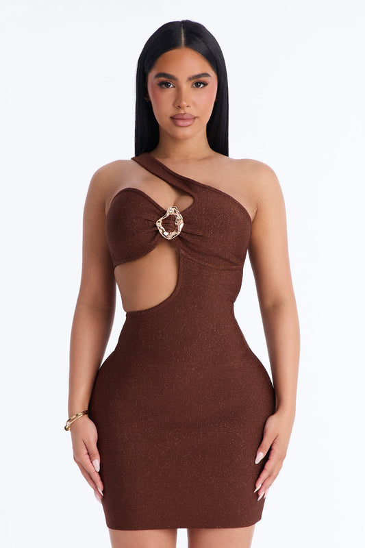 Talia Sleeveless Metallic Mini Dress - Bronze