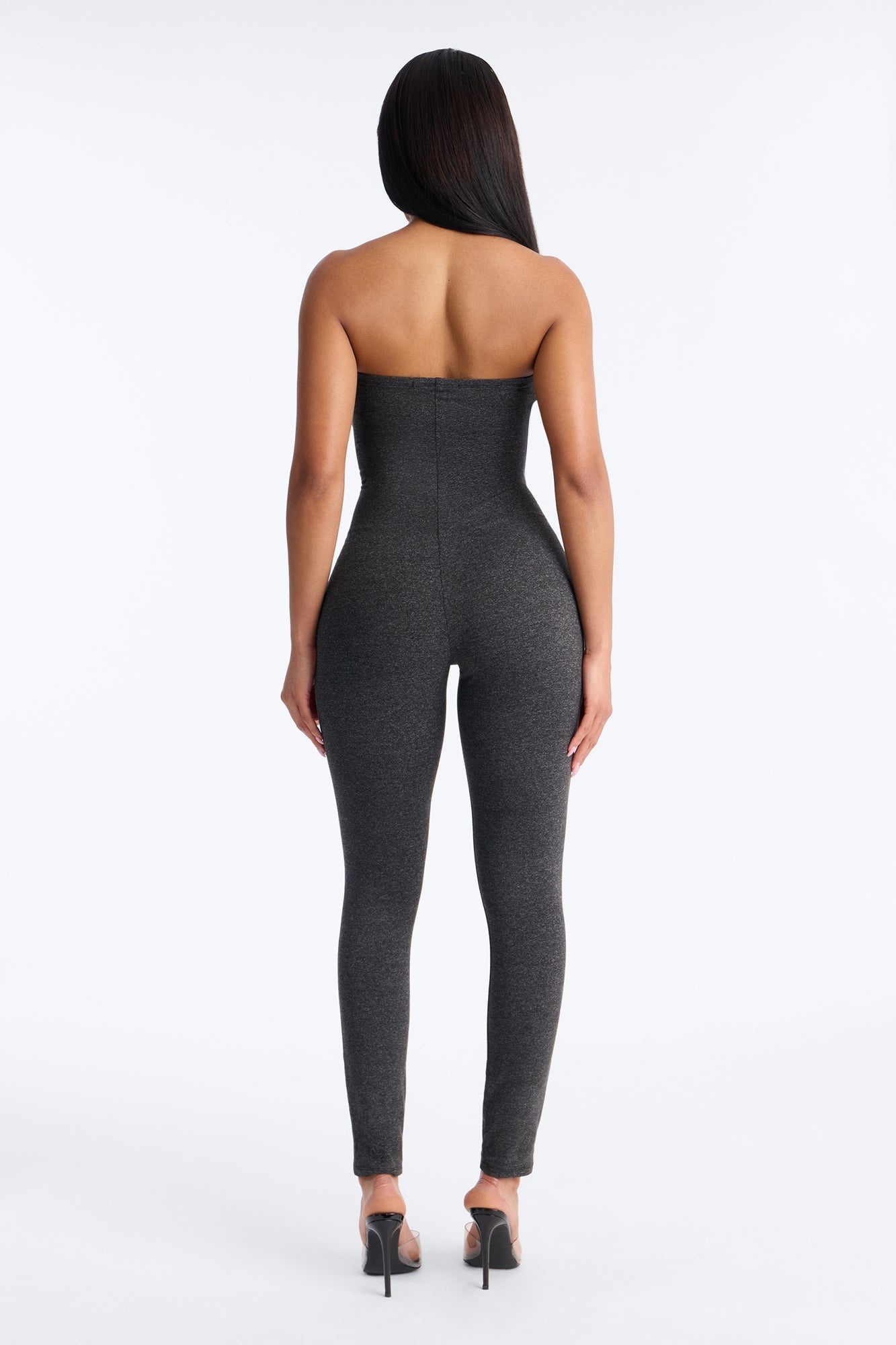 Body Language Skinny Strapless Catsuit - Charcoal Fashion Nova
