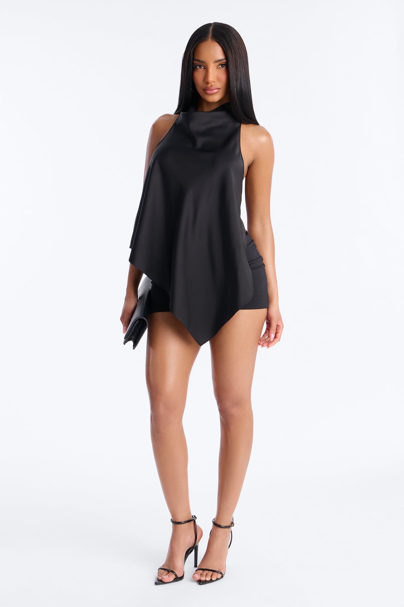 Gia Satin Backless Top - Black Fashion Nova